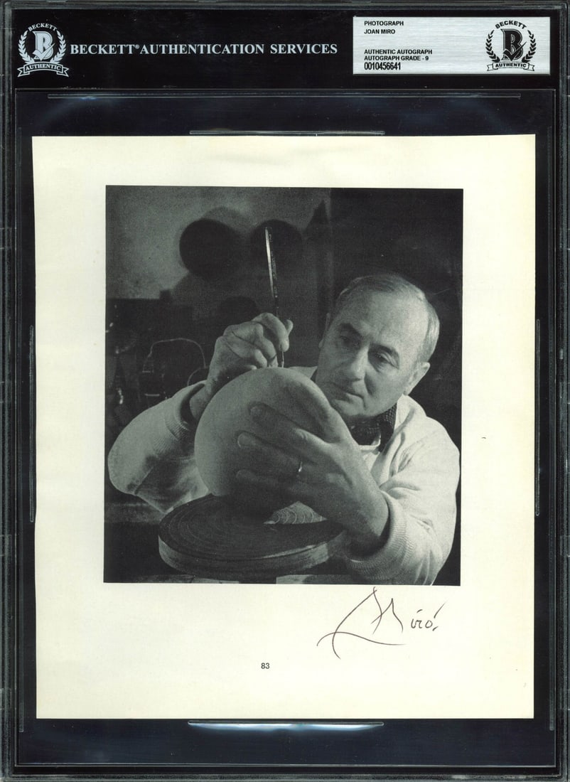 Joan Miro Signed 7.7x9 Photo BAS Certified Mint 9: Joan Miro Signed 7.7x9 Photo BAS Certified Mint 9 This striking 7.7x9 photo features an authentic signature from the renowned artist Joan Miro. The autograph has been graded Mint 9 by Beckett Authenti