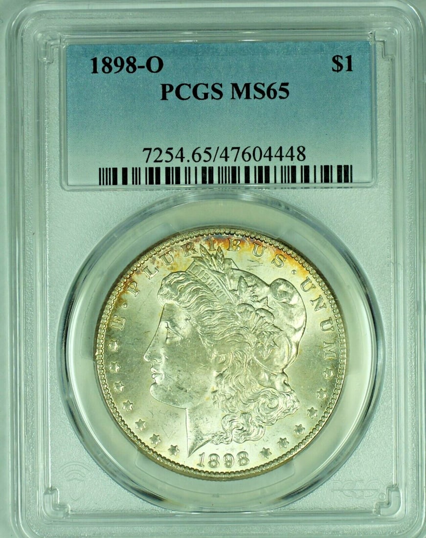 PCGS MS 65 1898-O Morgan Dollar Silver Coin from United States: PCGS MS 65 1898-O Morgan Dollar Silver Coin from United States This 1898-O Morgan Silver Dollar is certified by PCGS with a grade of MS 65. Featuring an uncirculated condition, this pre-owned coin was