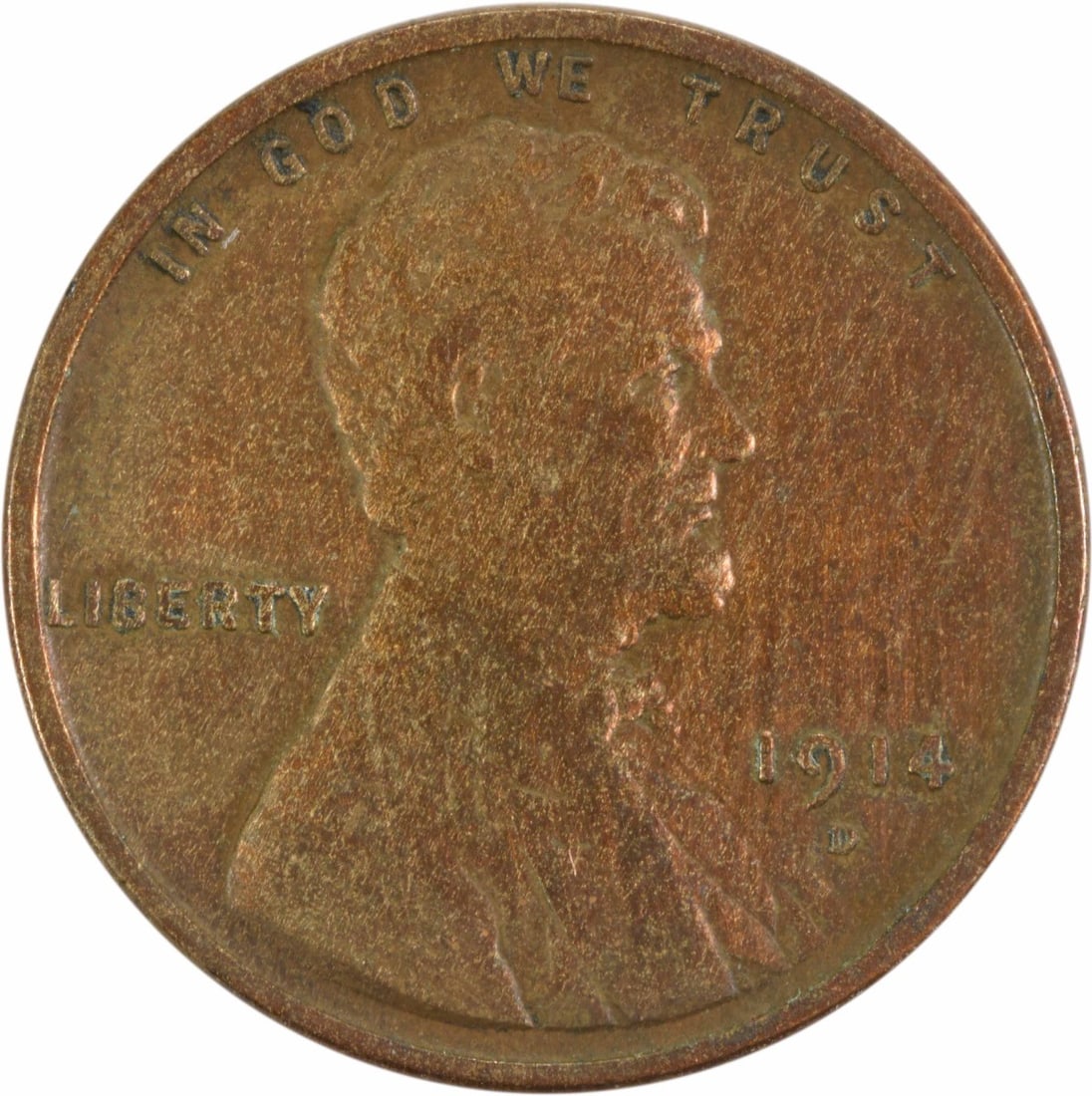 1914-D Lincoln Wheat Cent Copper VF Uncertified Coin (1 of 2)