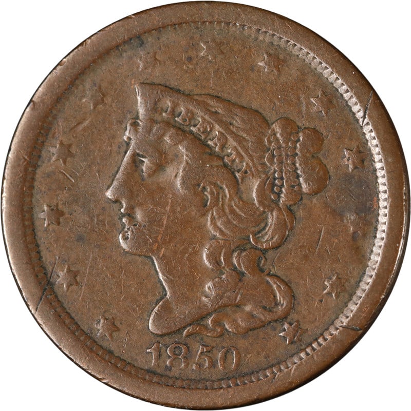 1850 Copper Braided Hair Half Cent C-1 R.2 Very Fine Example (1 of 2)