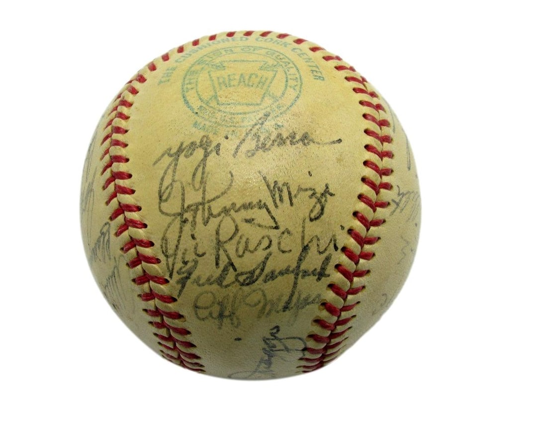 1949 Yankees Team Signed Baseball 24 Autographs JSA Berra Mize Rizzuto: 1949 Yankees Team Signed Baseball 24 Autographs JSA Berra Mize Rizzuto This 1949 New York Yankees OAL Team Signed Baseball features the signatures of 24 members from the 1949 World Series Champions. K