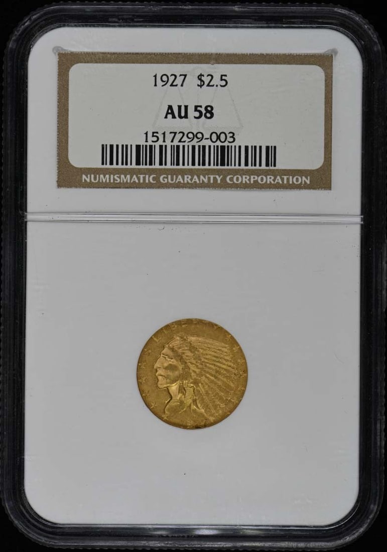 1927 Indian Head $2.5 Coin NGC AU58 Certified (1 of 2)