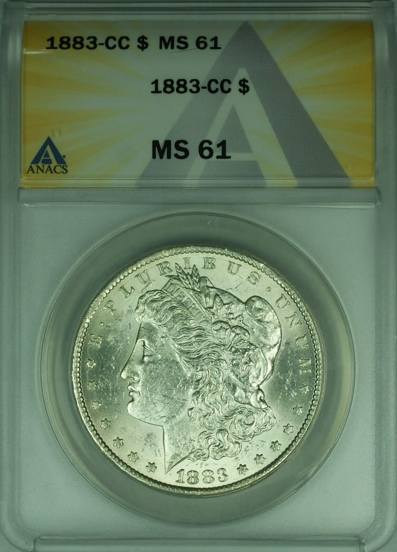 ANACS MS61 1883 Carson City Morgan Dollar Uncirculated Silver Coin: ANACS MS61 1883 Carson City Morgan Dollar Uncirculated Silver Coin This is an 1883-CC Morgan Silver Dollar coin, graded MS 61 by ANACS. Minted in Carson City, this uncirculated $1 coin is composed of