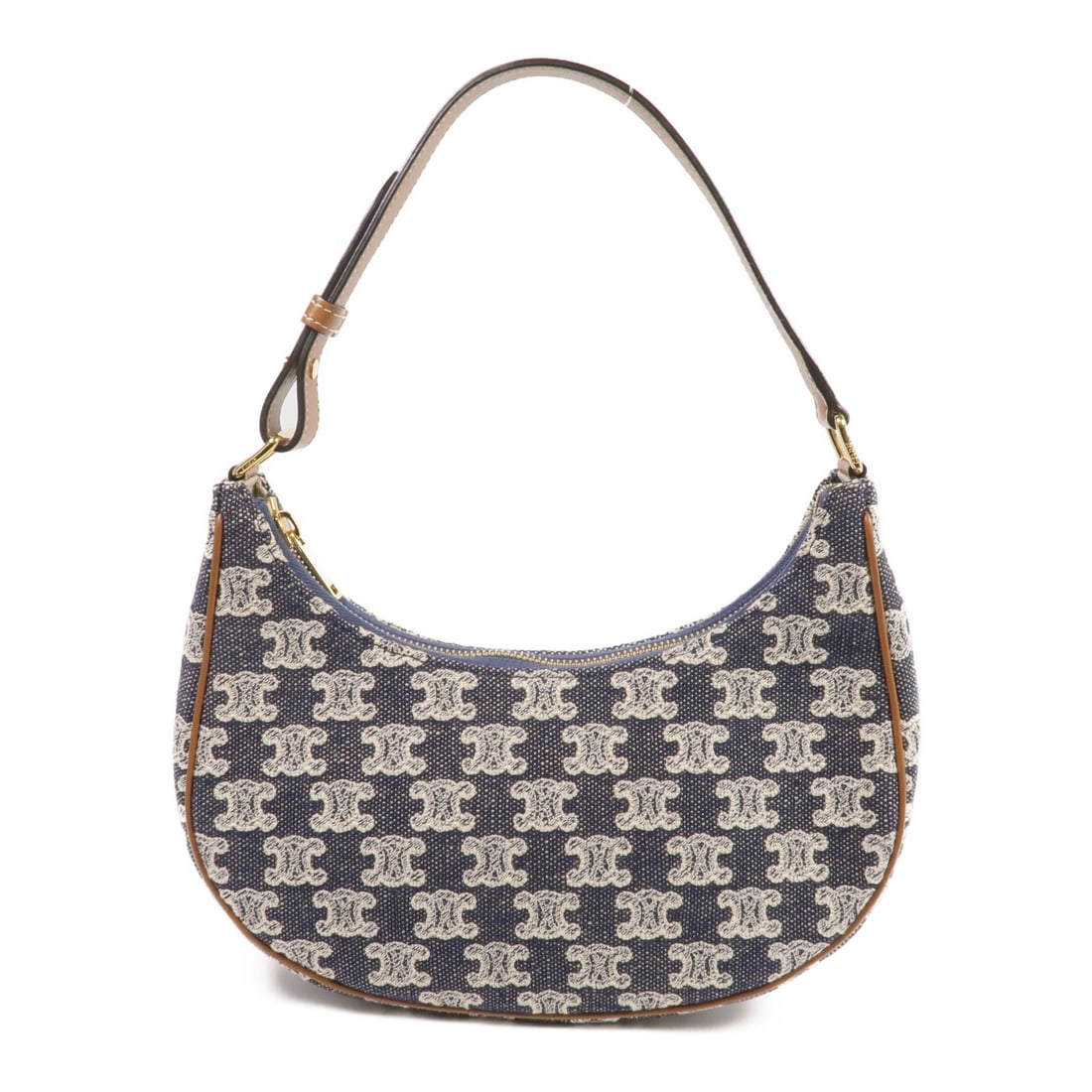 Denim Blue Celine Ava Shoulder Bag with Gold Hardware: Denim Blue Celine Ava Shoulder Bag with Gold Hardware This CELINE Ava shoulder bag features a stylish blue denim exterior and is designed for everyday use. The bag is crafted in France and showcases a