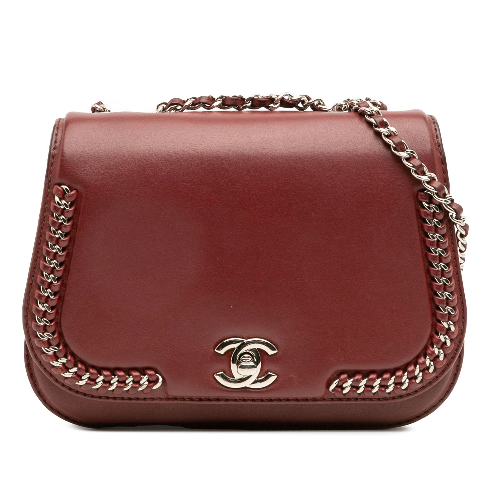 Chanel Small Red Calfskin Braided Chic Flap Bag: Chanel Small Red Calfskin Braided Chic Flap Bag The Chanel Small Calfskin Braided Chic Flap bag is a stunning accessory crafted from high-quality leather. It features a beautifully woven leather chain