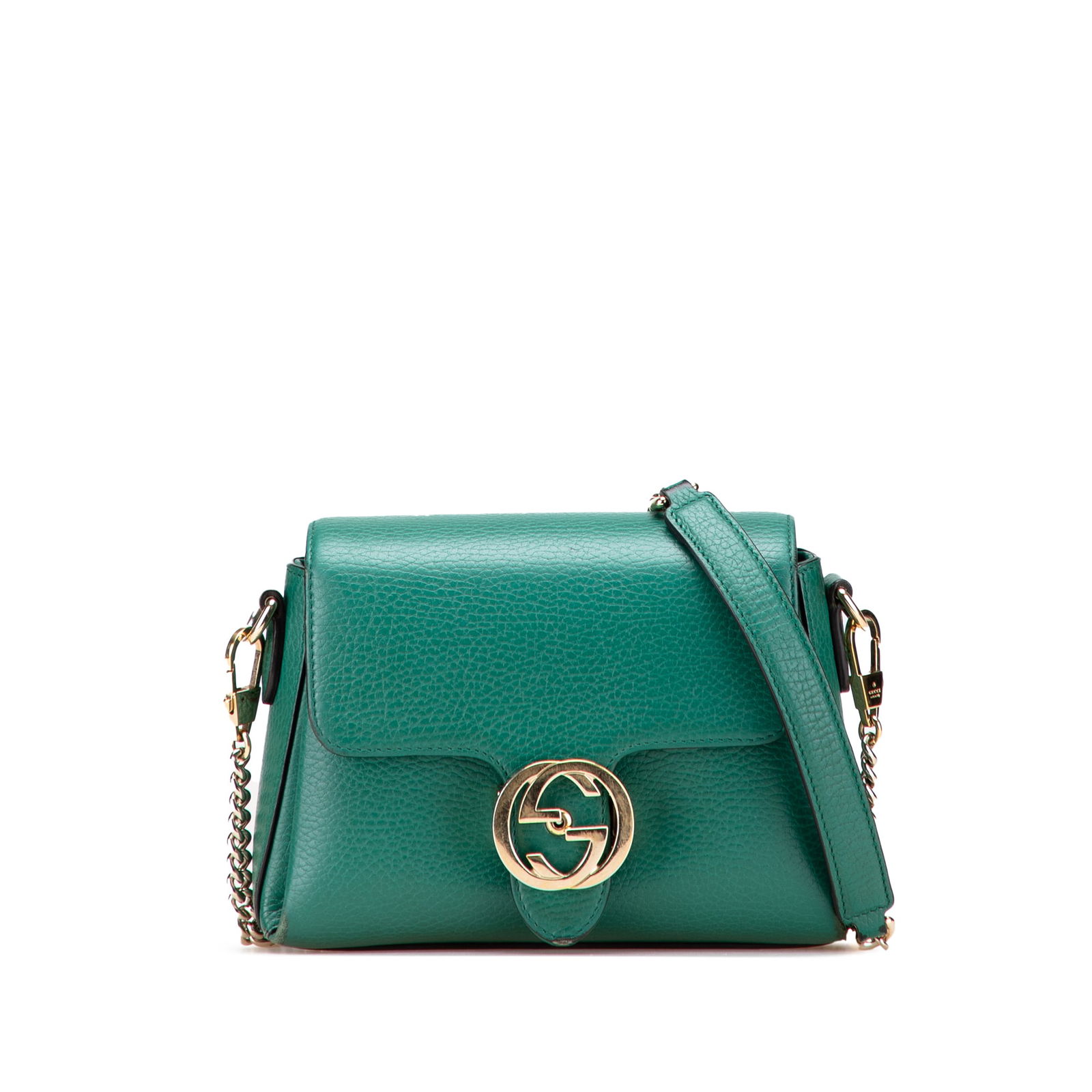 Gucci Green Leather Small Dollar Interlocking G Crossbody Bag: Gucci Green Leather Small Dollar Interlocking G Crossbody Bag The Gucci Small Dollar Calfskin Interlocking G Crossbody is a stylish and functional accessory, crafted from high-quality leather. This el