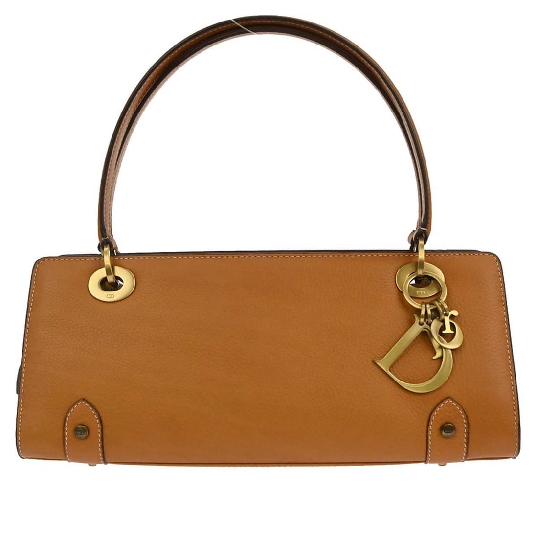 Dior Medium Brown Leather Top Handle Zip Bag with Logo Accent: Dior Medium Brown Leather Top Handle Zip Bag with Logo Accent This Christian Dior brown leather handbag features a medium-sized design with a top handle style and double brown handles. The bag is craf