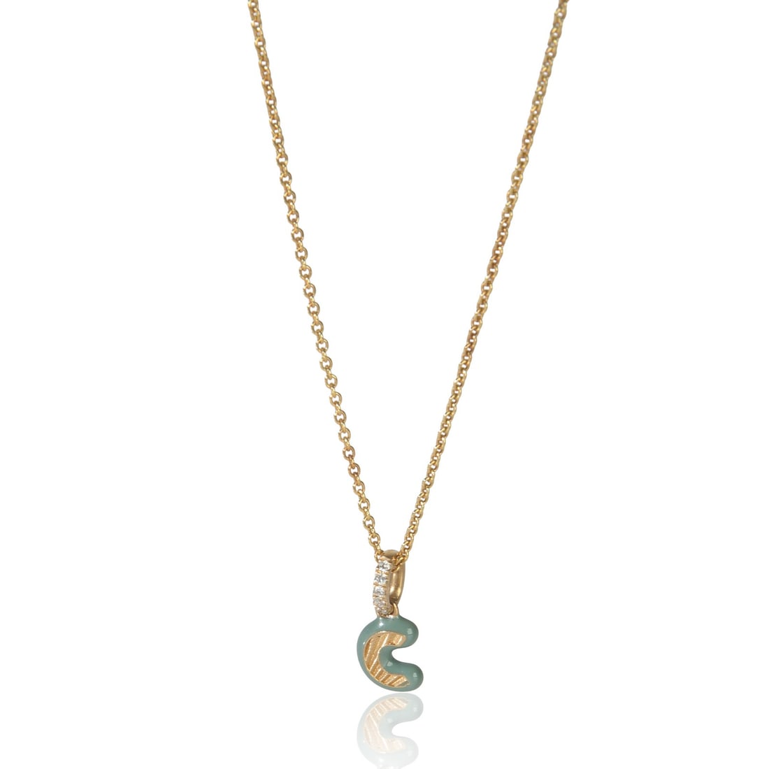 14K Yellow Gold Blue Enamel Diamond Initial C Pendant Necklace: 14K Yellow Gold Blue Enamel Diamond Initial C Pendant Necklace This women's pendant features a round brilliant cut diamond set in 14K yellow gold with blue enamel detailing, showcasing a mini initial