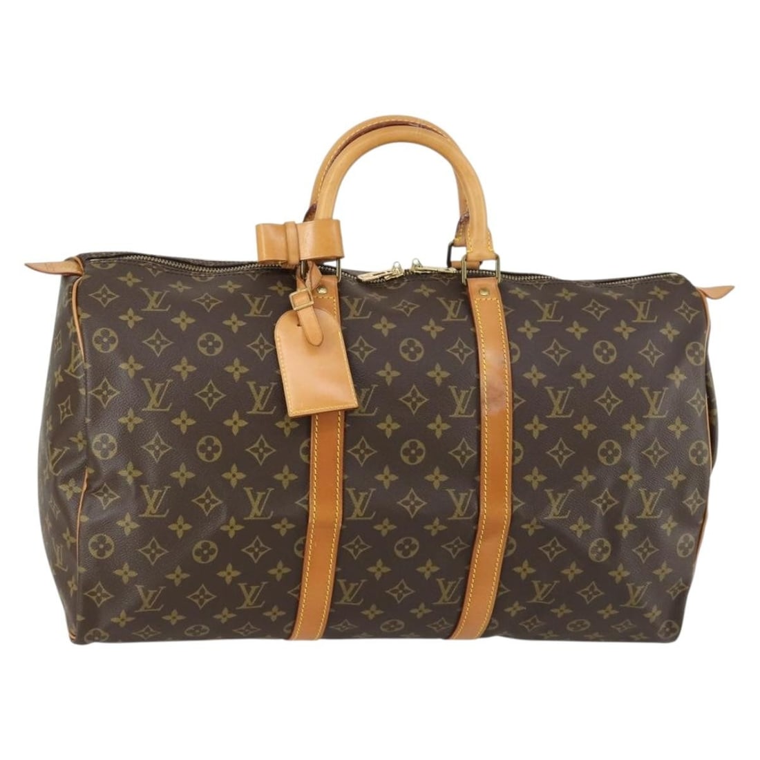 Louis Vuitton Keepall 50 Monogram Canvas Boston Bag M41426 France: Louis Vuitton Keepall 50 Monogram Canvas Boston Bag M41426 France This Louis Vuitton Monogram Keepall 50 Boston Bag features the iconic Monogram canvas exterior with leather accents and gold-tone meta