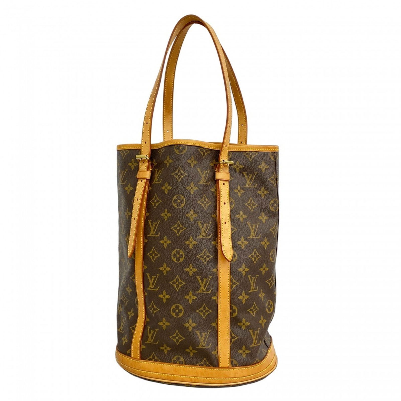 Louis Vuitton Bucket GM brown canvas tote bag 36cm: Louis Vuitton Bucket GM brown canvas tote bag 36cm This Louis Vuitton Bucket GM handbag features a brown canvas exterior and is designed for women. The bag is made in France and measures approximately