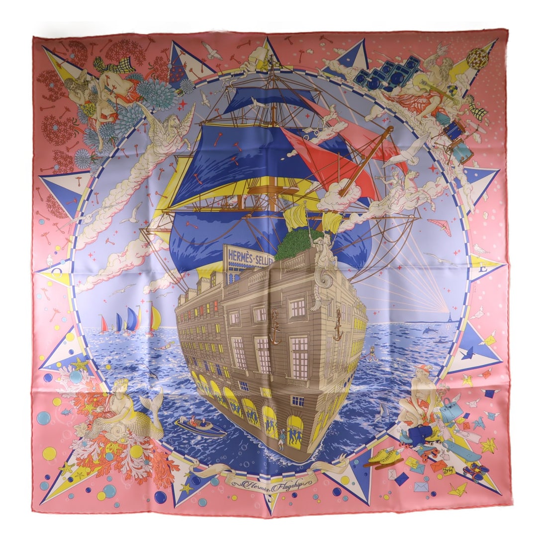 HERMES Pink Silk Scarf 90x90 cm Elegant Accessory (1 of 11)