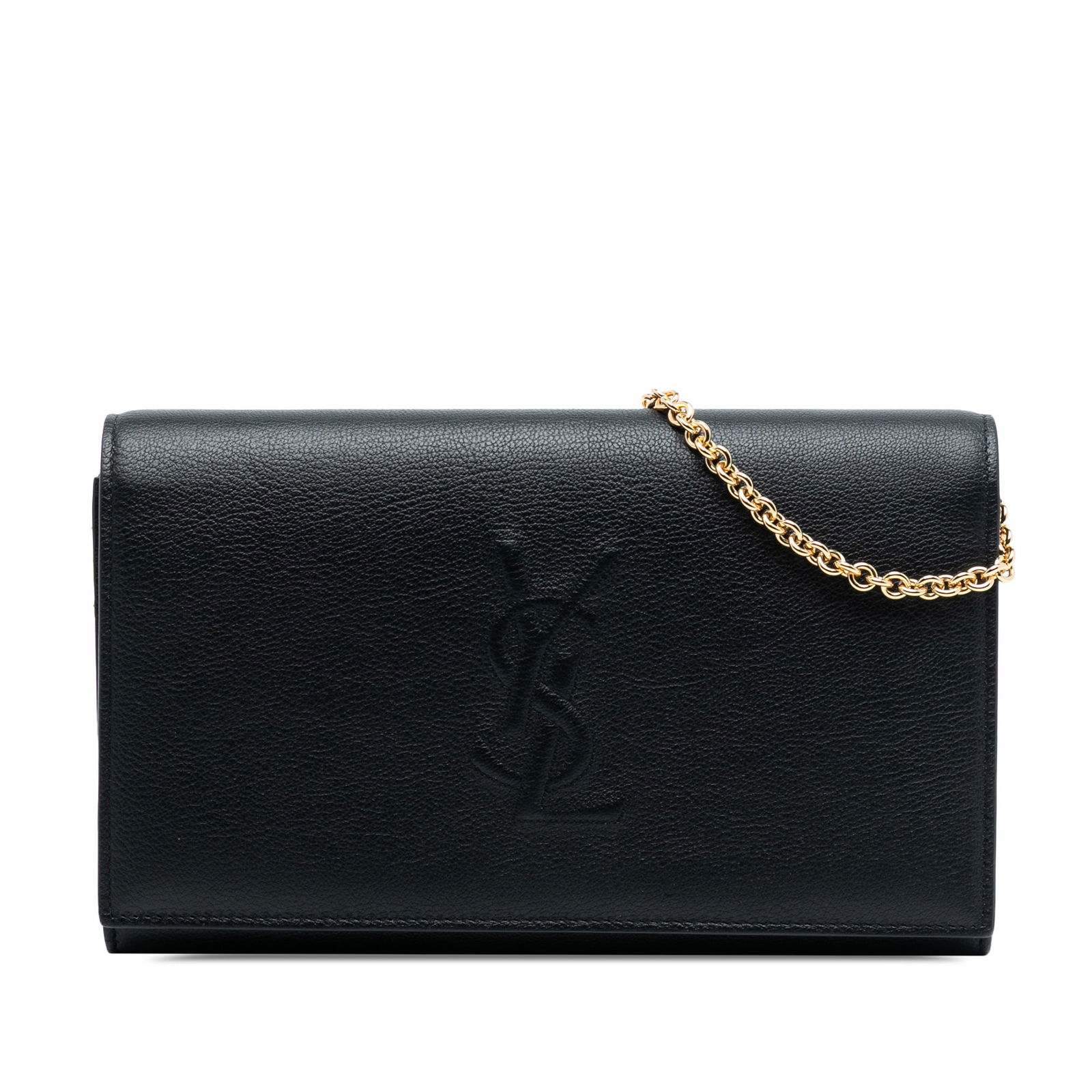 Black Leather Saint Laurent Belle de Jour Chain Wallet with Gold-Tone Strap (1 of 7)