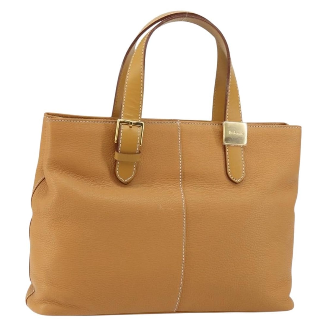 Burberrys Beige Leather Tote Purse with Gold Accents Italy (1 of 18)