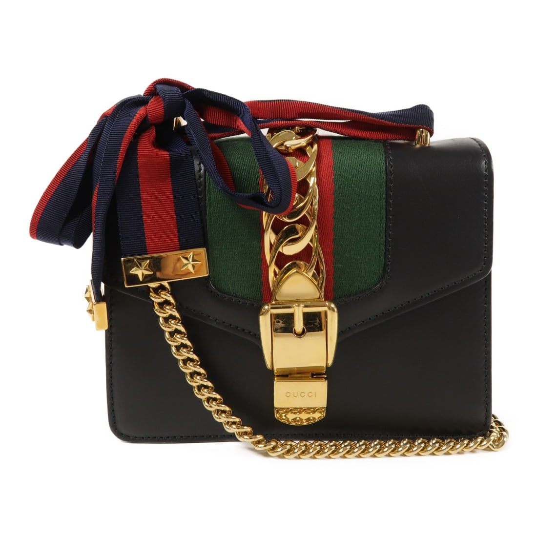 GUCCI GG Sylvie 2-Way Shoulder Bag Black Calfskin Leather: GUCCI GG Sylvie 2-Way Shoulder Bag Black Calfskin Leather This elegant GUCCI GG Sylvie Shoulder Bag is crafted from luxurious black calfskin leather, offering a sophisticated touch to any outfit. Desi