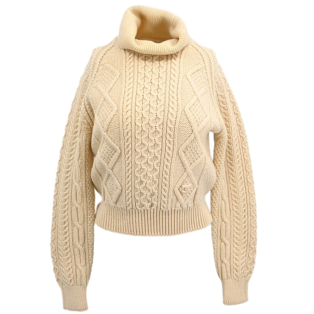 Chanel 100% Wool Fisherman Sweater White High Neck #42 (1 of 10)