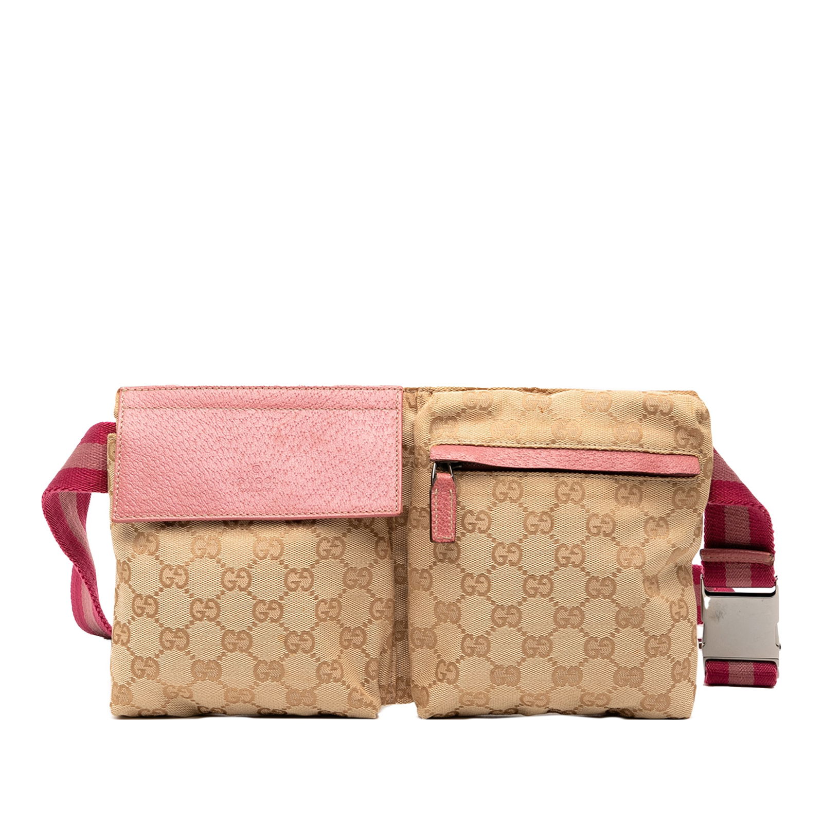 Gucci GG Canvas Web Double Pocket Belt Bag Brown Italy: Gucci GG Canvas Web Double Pocket Belt Bag Brown Italy The Gucci GG Canvas Web Double Pocket Belt Bag combines practicality with luxury. Crafted from durable canvas, this stylish bag features an adjus