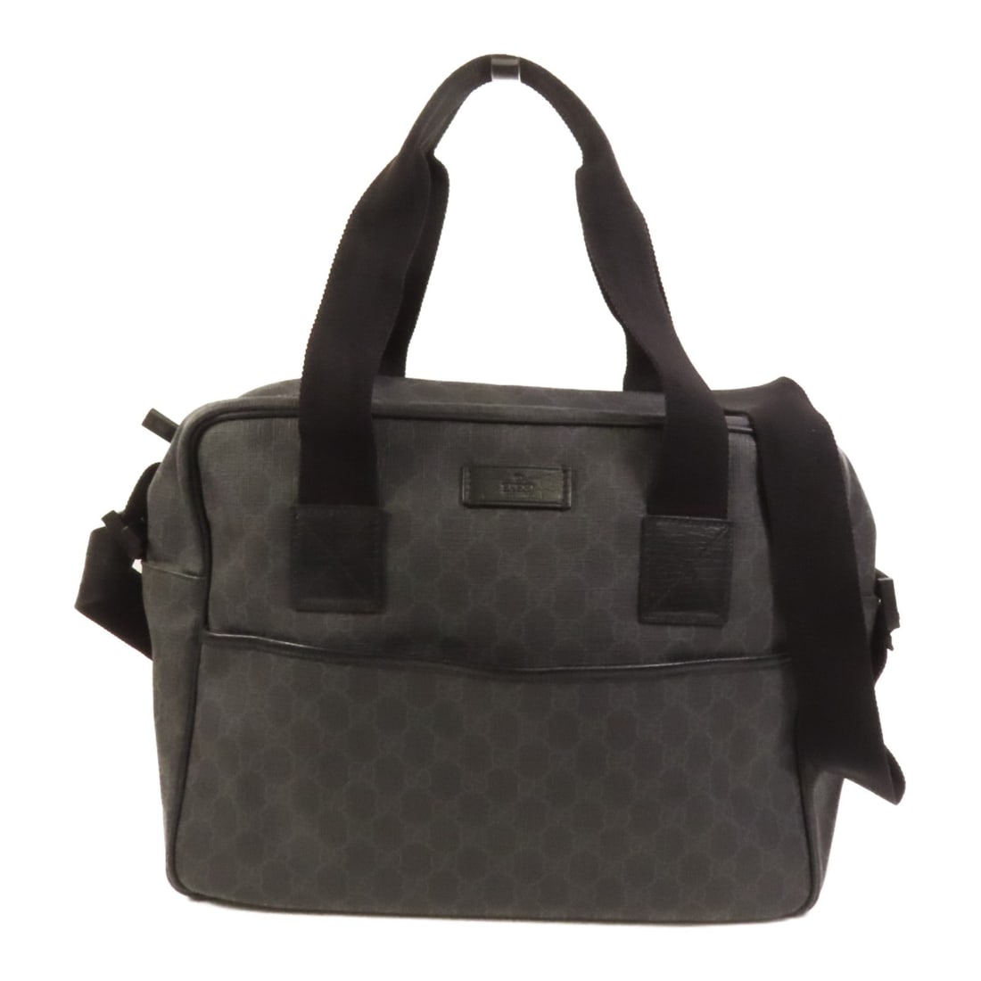 Black PVC Coated Canvas GG 2-Way Shoulder Bag by Gucci: Black PVC Coated Canvas GG 2-Way Shoulder Bag by Gucci This GUCCI 2-way shoulder bag features a stylish black design crafted from durable PVC coated canvas. Made in Italy, it offers versatile carrying