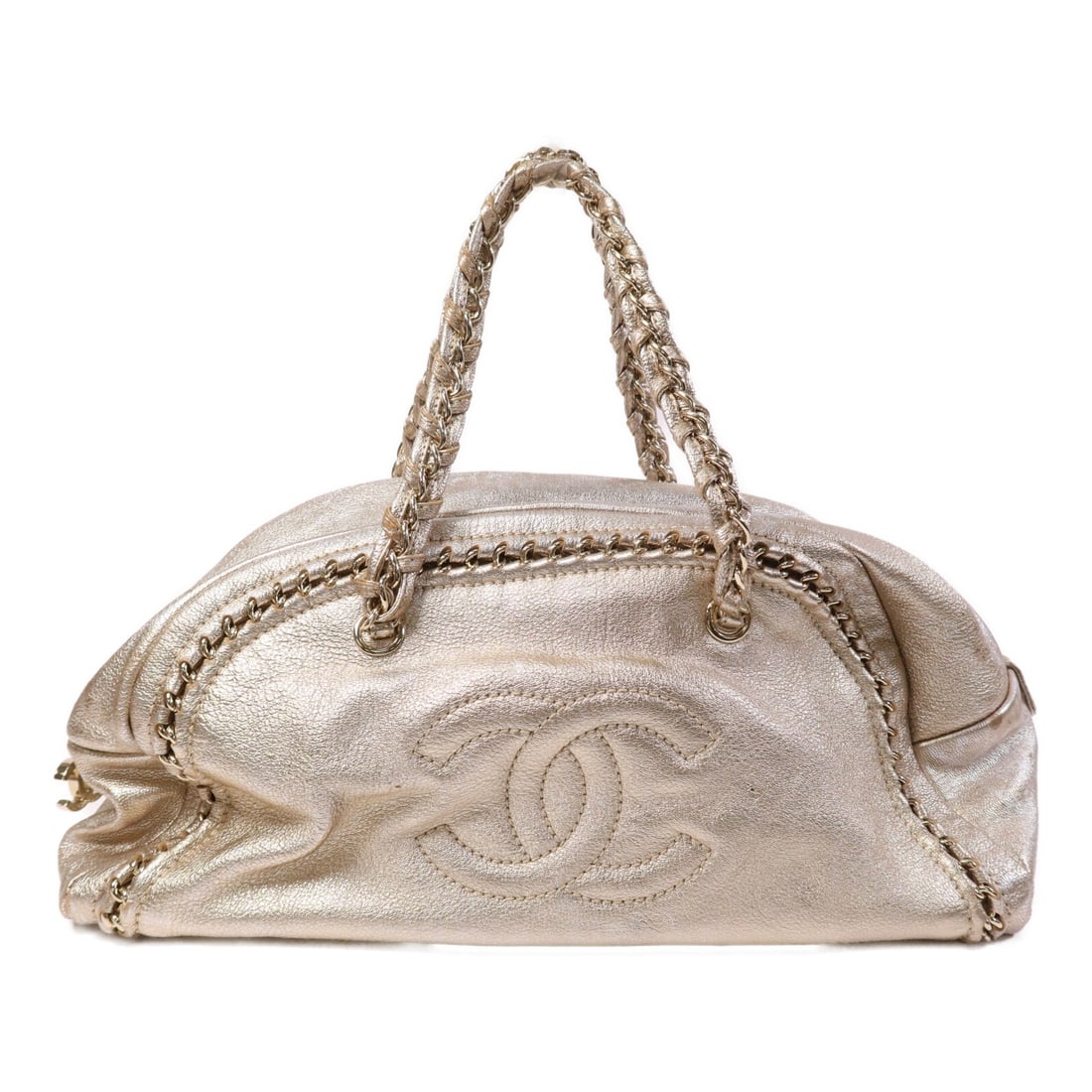 Chanel Calfskin Leather Shoulder Bag with Gold Tone CC Hardware: Chanel Calfskin Leather Shoulder Bag with Gold Tone CC Hardware This CHANEL shoulder bag is crafted from calfskin leather in a gold color. Featuring the signature CC design, it is made in France and o