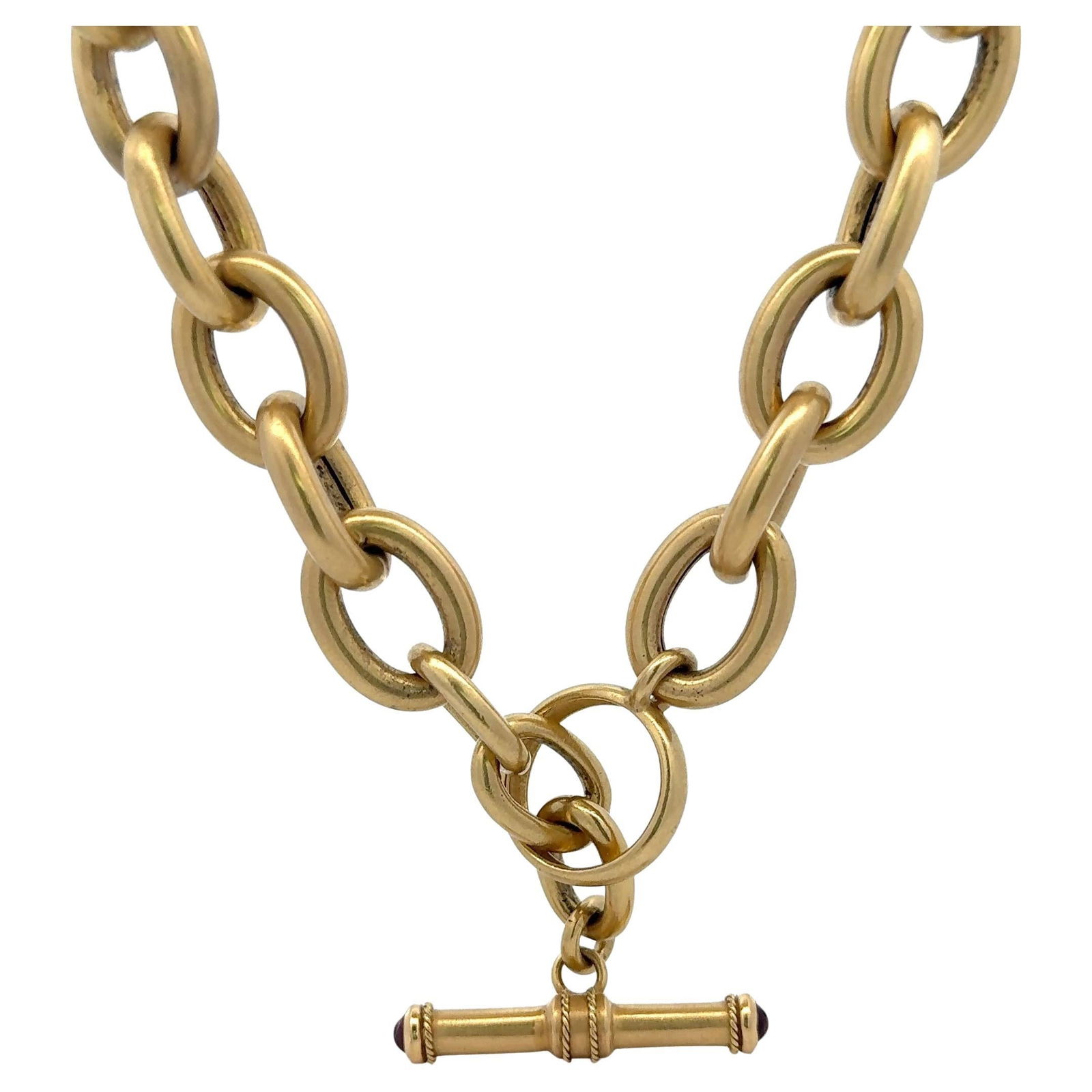 Harbor Diamonds 18K Yellow Gold Toggle Necklace with Rubies 79.8g: Harbor Diamonds 18K Yellow Gold Toggle Necklace with Rubies 79.8g This stunning 18 Karat yellow gold toggle necklace features a contemporary design with a brushed finish motif link. Weighing 79.8 gram