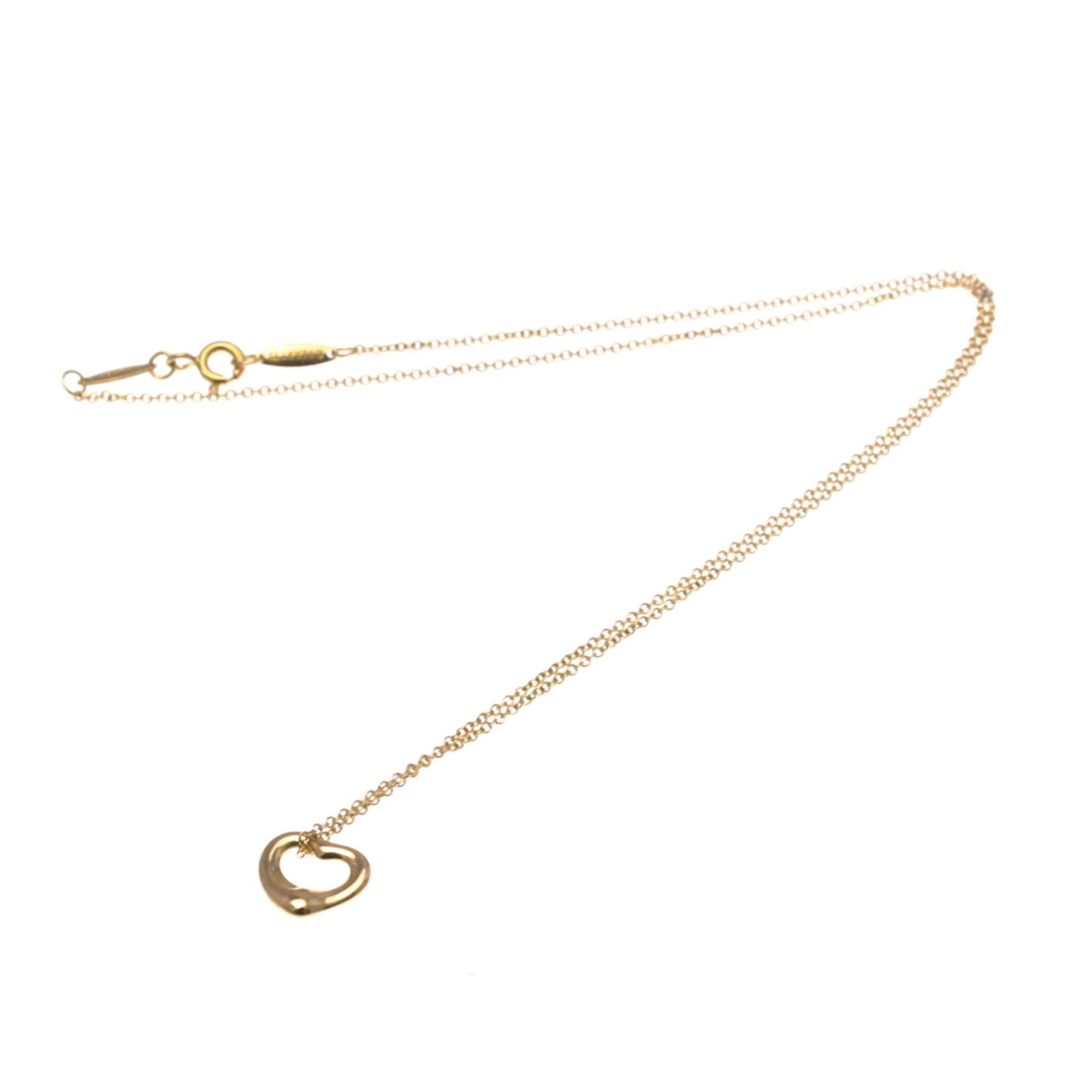 Rose Gold Open Heart Necklace by Tiffany & Co 11mm Pendant: Rose Gold Open Heart Necklace by Tiffany & Co 11mm Pendant This Tiffany & Co. Open Heart necklace features an elegant design crafted from rose gold, offering a refined touch for women. The necklace me