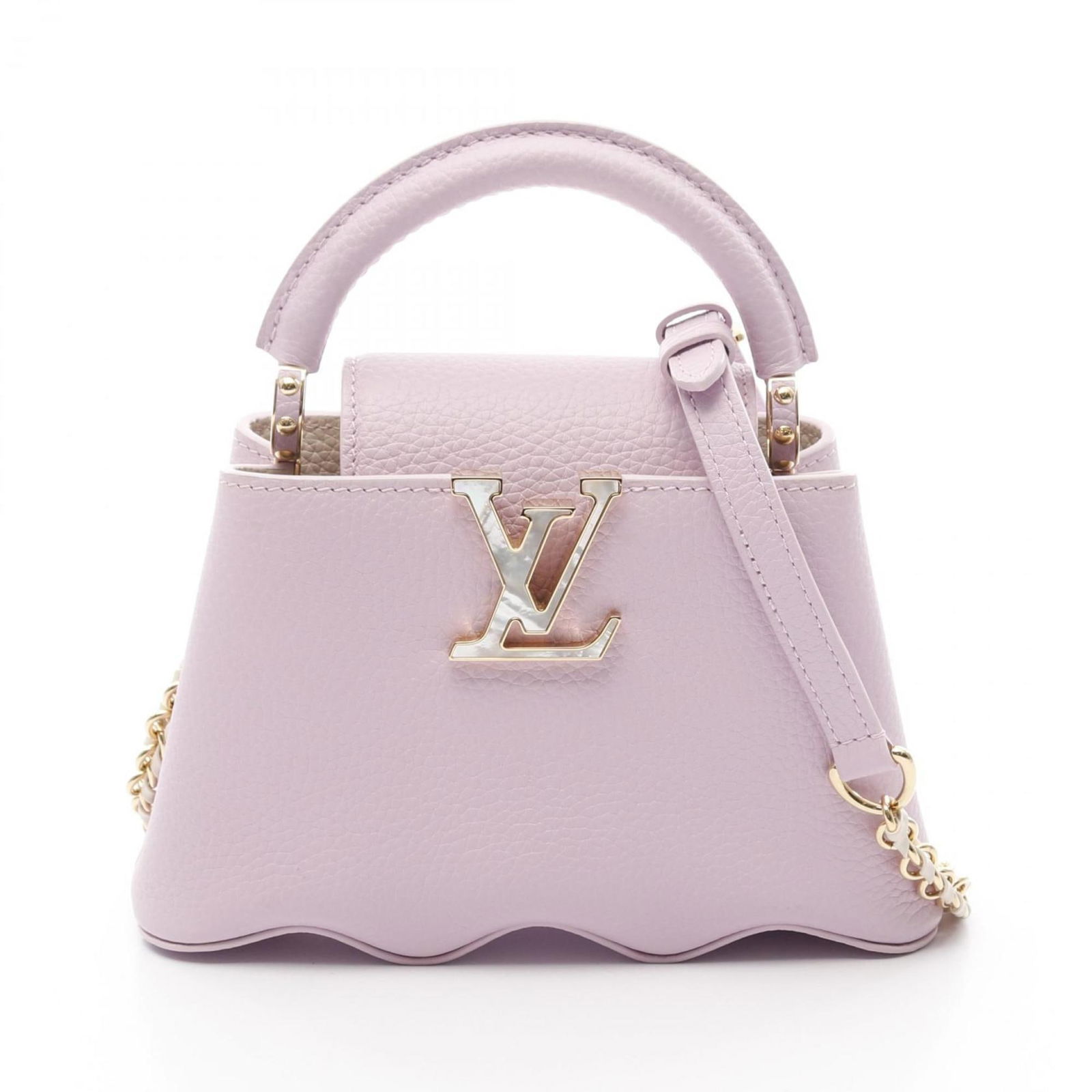 Purple Leather Capucines Bag by Louis Vuitton France: Purple Leather Capucines Bag by Louis Vuitton France This is a Louis Vuitton Capucines handbag in purple leather, designed for women. The bag features a structured silhouette and is crafted from quali