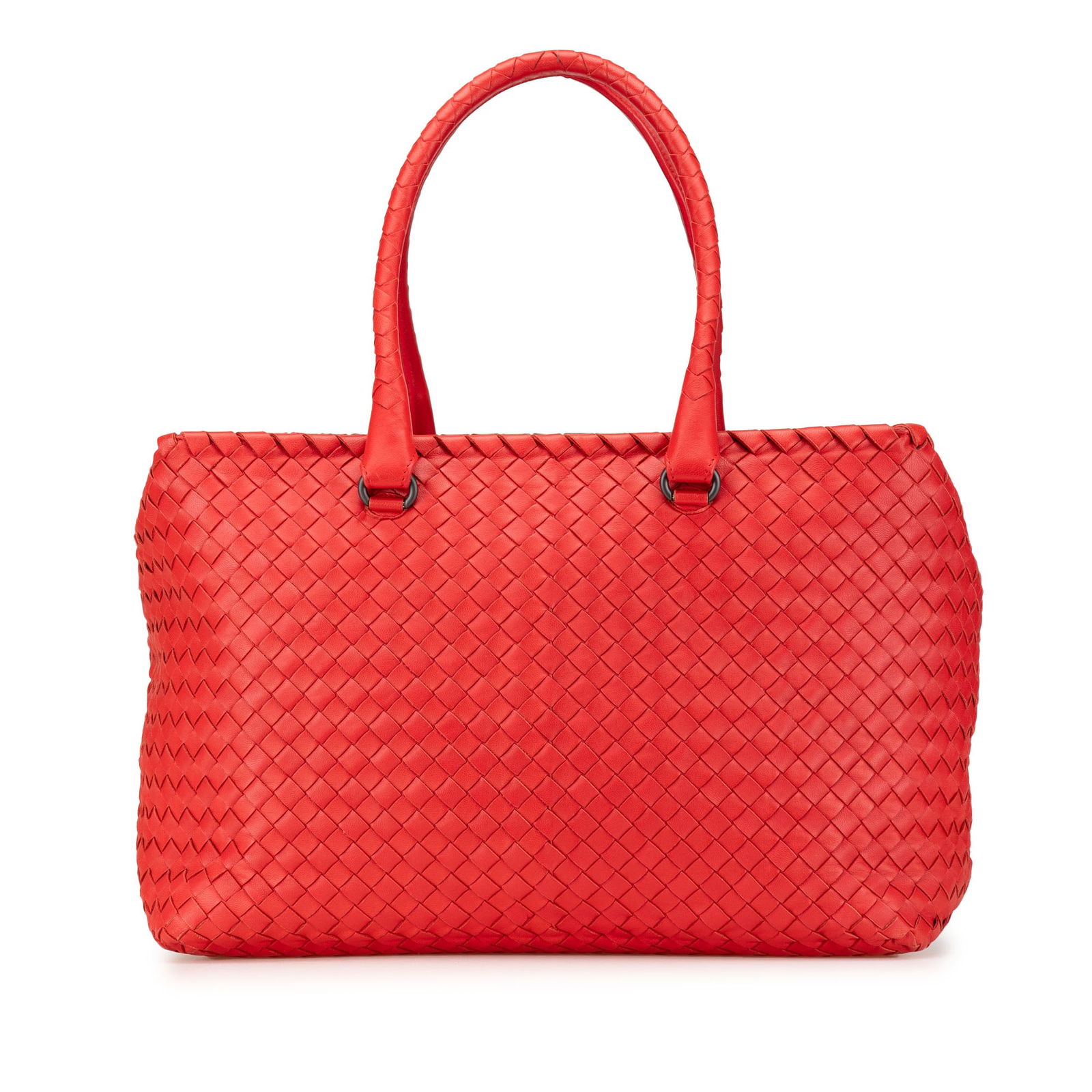 Bottega Veneta Nappa Intrecciato Brick Tote Red Leather Bag: Bottega Veneta Nappa Intrecciato Brick Tote Red Leather Bag This Bottega Veneta Nappa Intrecciato Brick Tote showcases exquisite craftsmanship with its woven leather body in a vibrant red hue. It feat