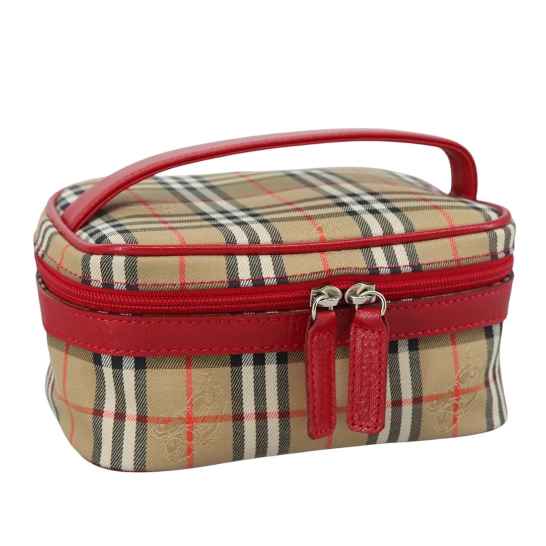 Burberrys Nova Check Hand Bag Beige Red Canvas Silver Auth: Burberrys Nova Check Hand Bag Beige Red Canvas Silver Auth This Burberrys Nova Check Hand Bag exudes classic elegance with its canvas exterior featuring a stylish blend of beige, red, and silver color
