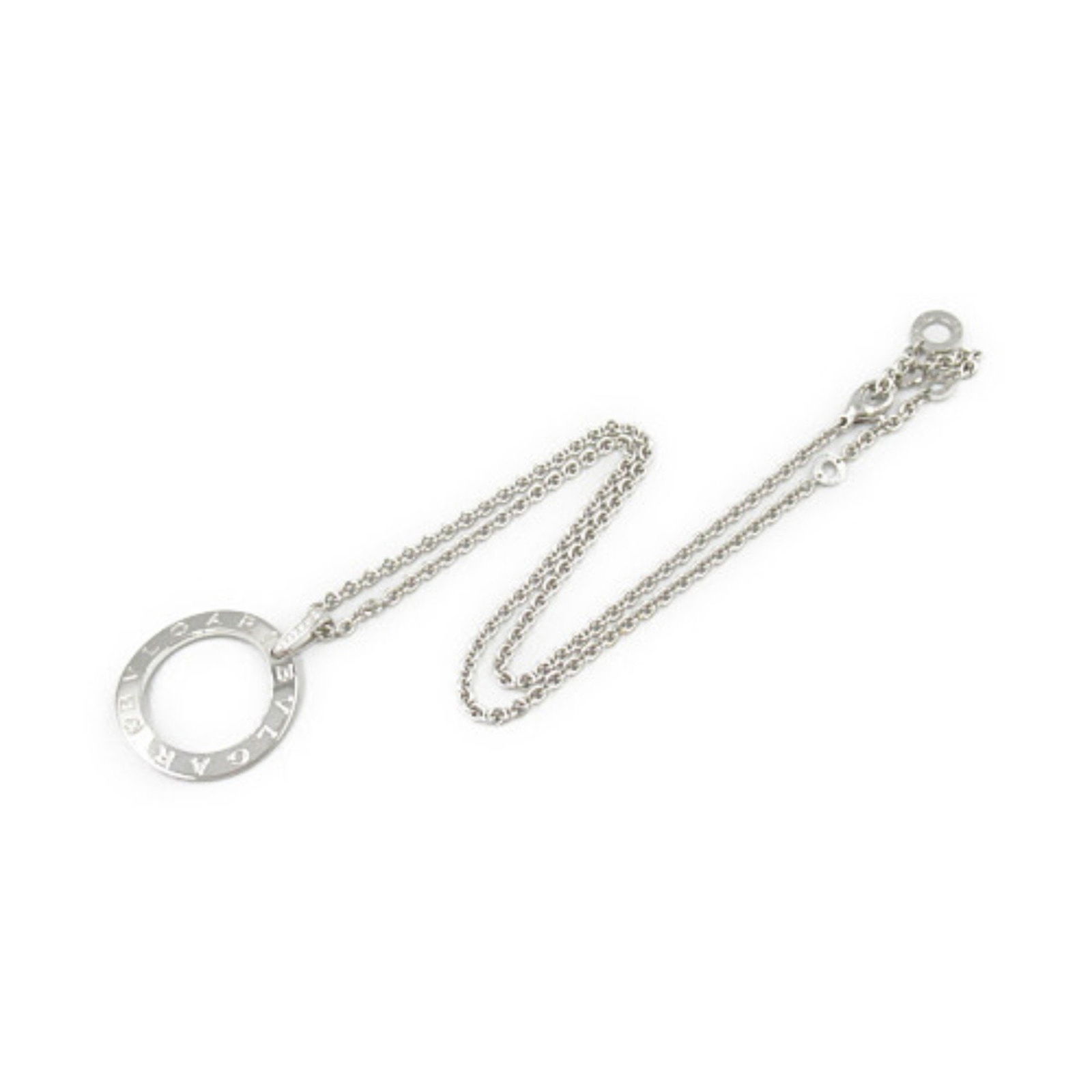 White Gold Bvlgari Bvlgari Necklace with Adjustable Length: White Gold Bvlgari Bvlgari Necklace with Adjustable Length This Bulgari Bvlgari Bvlgari necklace is crafted from white gold and features a silver-tone finish. Designed for women, it measures 45mm x 34