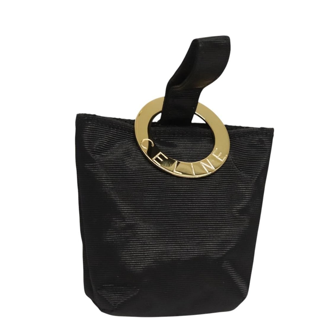 CELINE Black Gold Nylon Pouch Made in Japan: CELINE Black Gold Nylon Pouch Made in Japan This CELINE Pouch is crafted from high-quality nylon, featuring a sleek black exterior accented with elegant gold details. Designed for versatility, this co