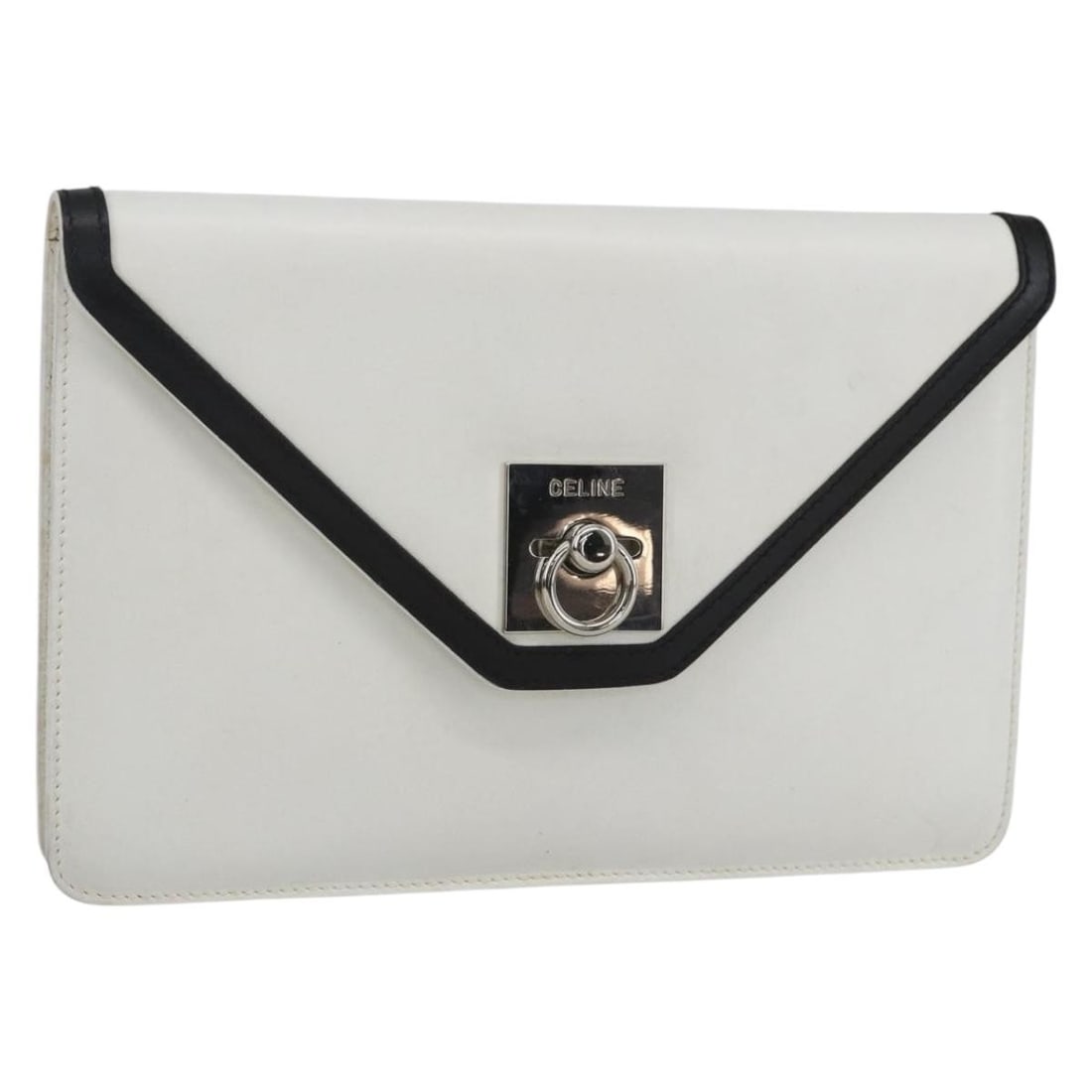 CELINE White Gold Leather Clutch Bag Italy Auth MR1733 (1 of 18)