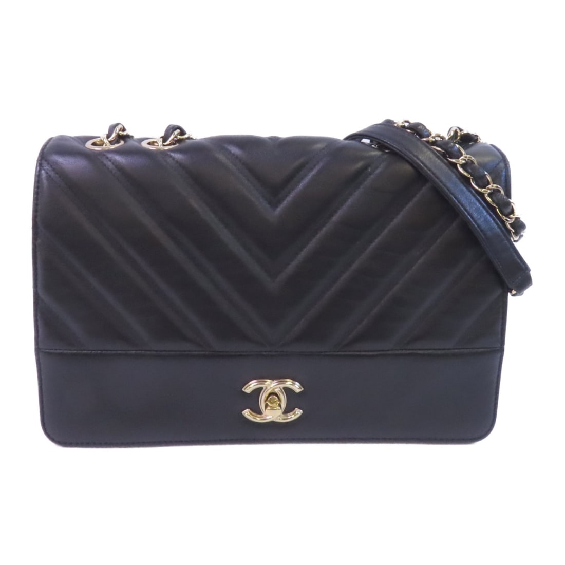 Black Calfskin CHANEL Shoulder Bag with CC Logo and Gold Chain Hardware: Black Calfskin CHANEL Shoulder Bag with CC Logo and Gold Chain Hardware This CHANEL shoulder bag features black calfskin leather and a gold-tone chain, offering a classic and sophisticated look. Craft