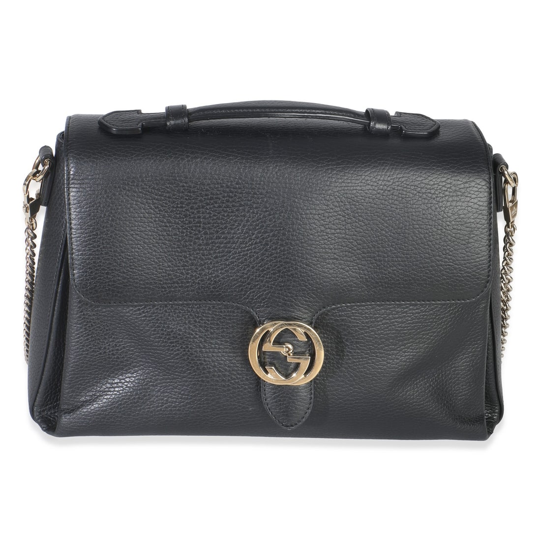 Medium Interlocking G Flap Shoulder Bag in Black Pebbled Leather by Gucci (1 of 9)