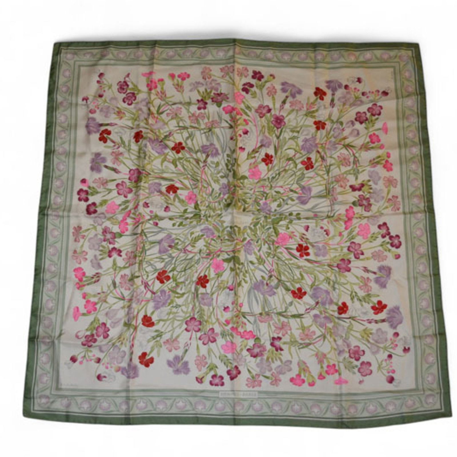 Green Silk Scarf Hermes Carre 90 Square 88cm France (1 of 1)