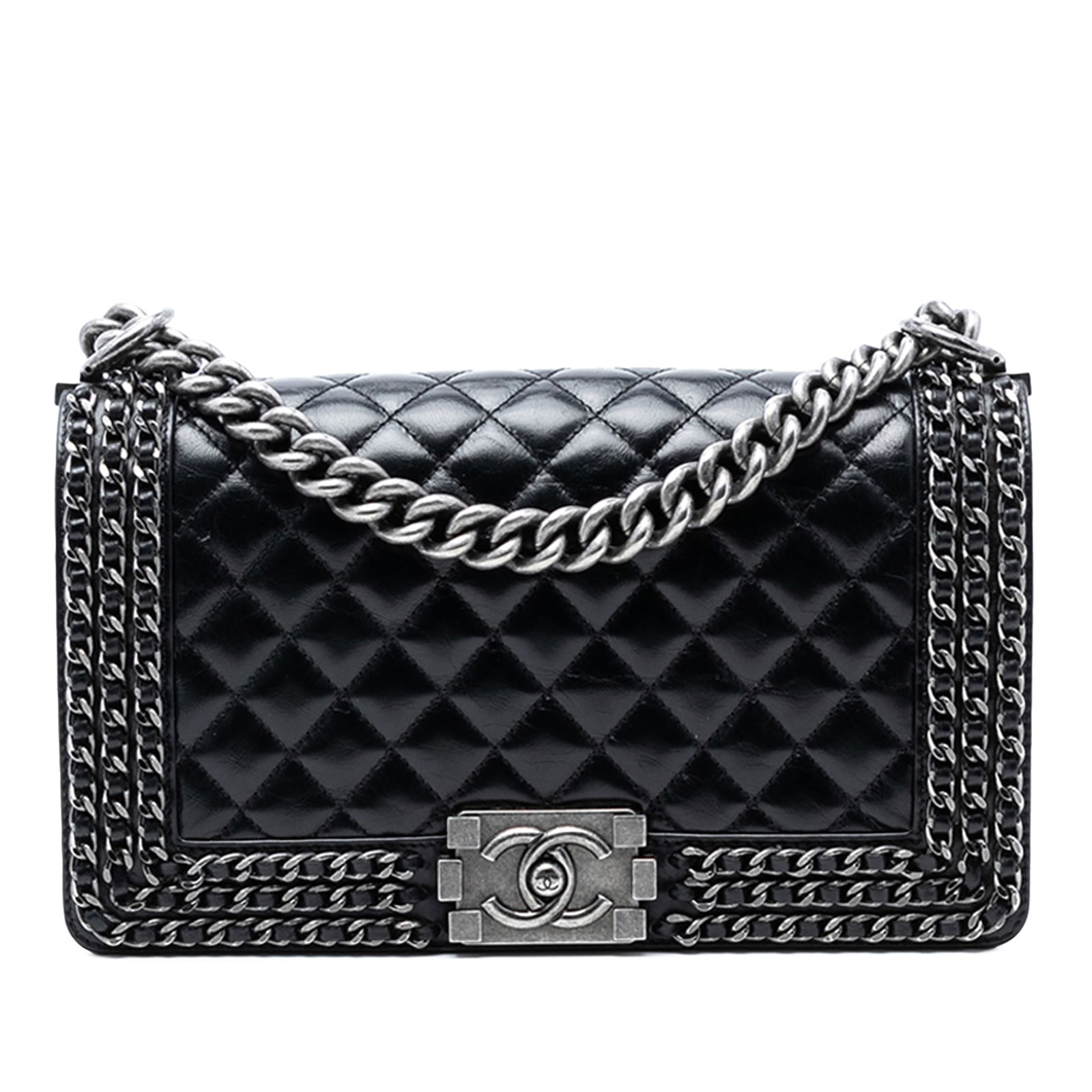Chanel Boy Old Medium Chain Around Quilted Glazed Calfskin Shoulder Bag (1 of 8)