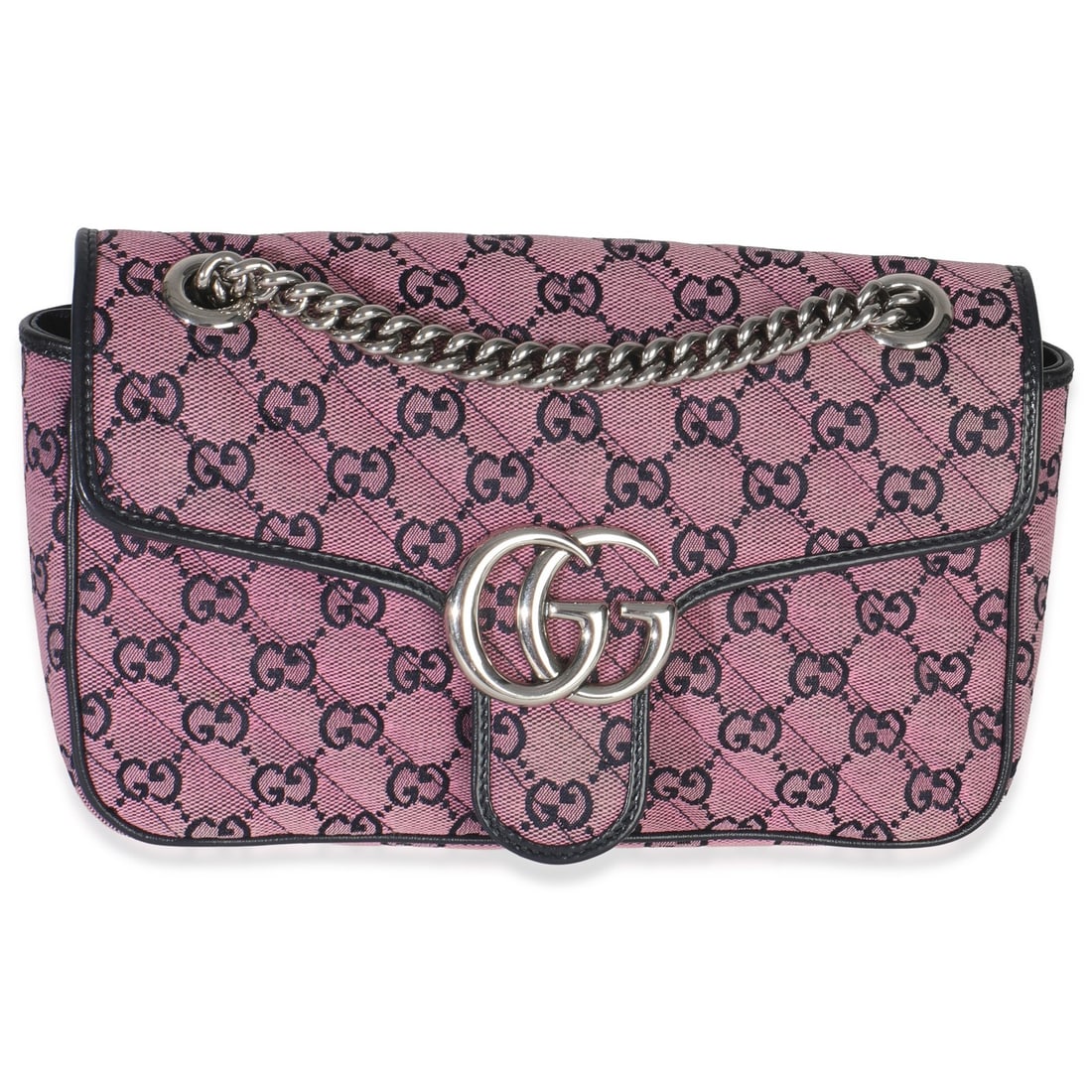 Gucci Small GG Marmont Pink Canvas Shoulder Bag with Silver-Tone Hardware: Gucci Small GG Marmont Pink Canvas Shoulder Bag with Silver-Tone Hardware This Gucci Small GG Marmont shoulder bag features pink GG matelasse diagonal canvas with silver-tone hardware. The bag is desi