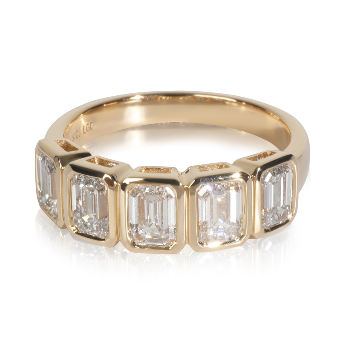 Emerald Cut Lab-Grown Diamond Band in 14K Yellow Gold 2.07 Carat: Emerald Cut Lab-Grown Diamond Band in 14K Yellow Gold 2.07 Carat This women's band ring features 2.07 carats total weight of emerald-shaped lab-grown diamonds set in 14K yellow gold. The diamonds have