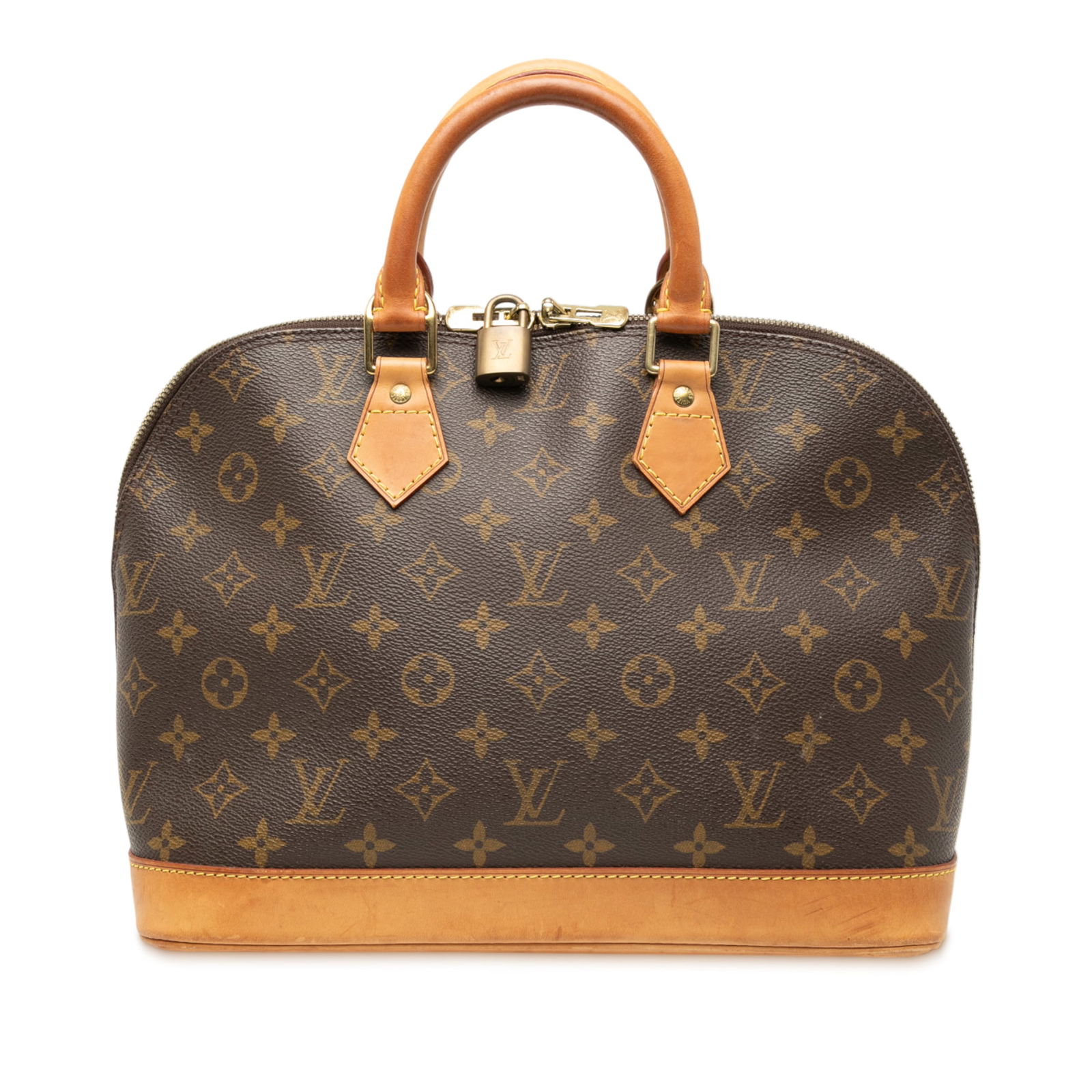 Louis Vuitton Alma PM Monogram Canvas Handbag with Vachetta Leather Trim: Louis Vuitton Alma PM Monogram Canvas Handbag with Vachetta Leather Trim The Louis Vuitton Monogram Alma PM is crafted with a monogram canvas body and vachetta leather trim, featuring rolled vachetta