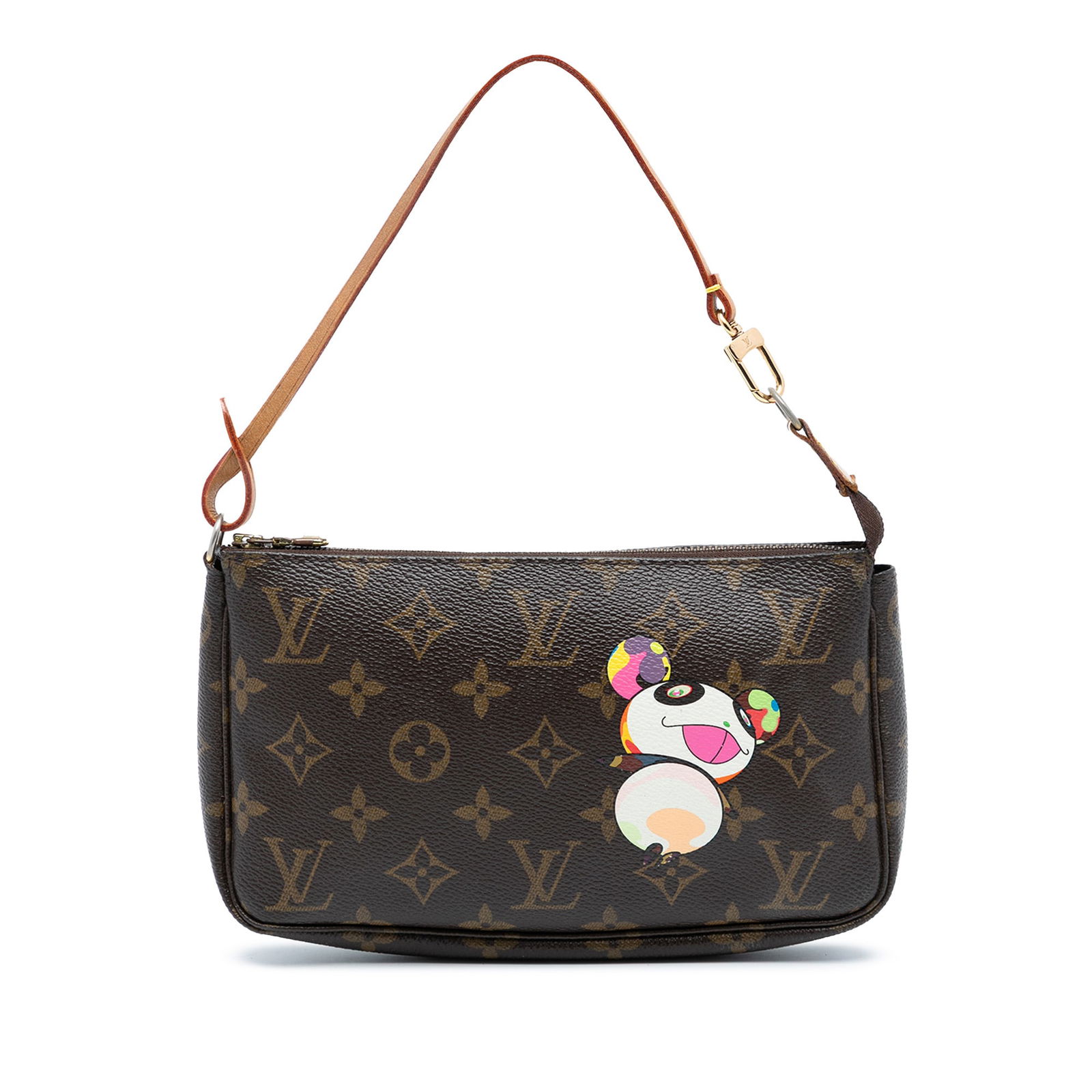 Louis Vuitton Monogram Panda Pochette Accessoires by Takashi Murakami: Louis Vuitton Monogram Panda Pochette Accessoires by Takashi Murakami This Louis Vuitton Takashi Murakami Monogram Panda Pochette Accessoires features the iconic monogram canvas body with a distinctiv