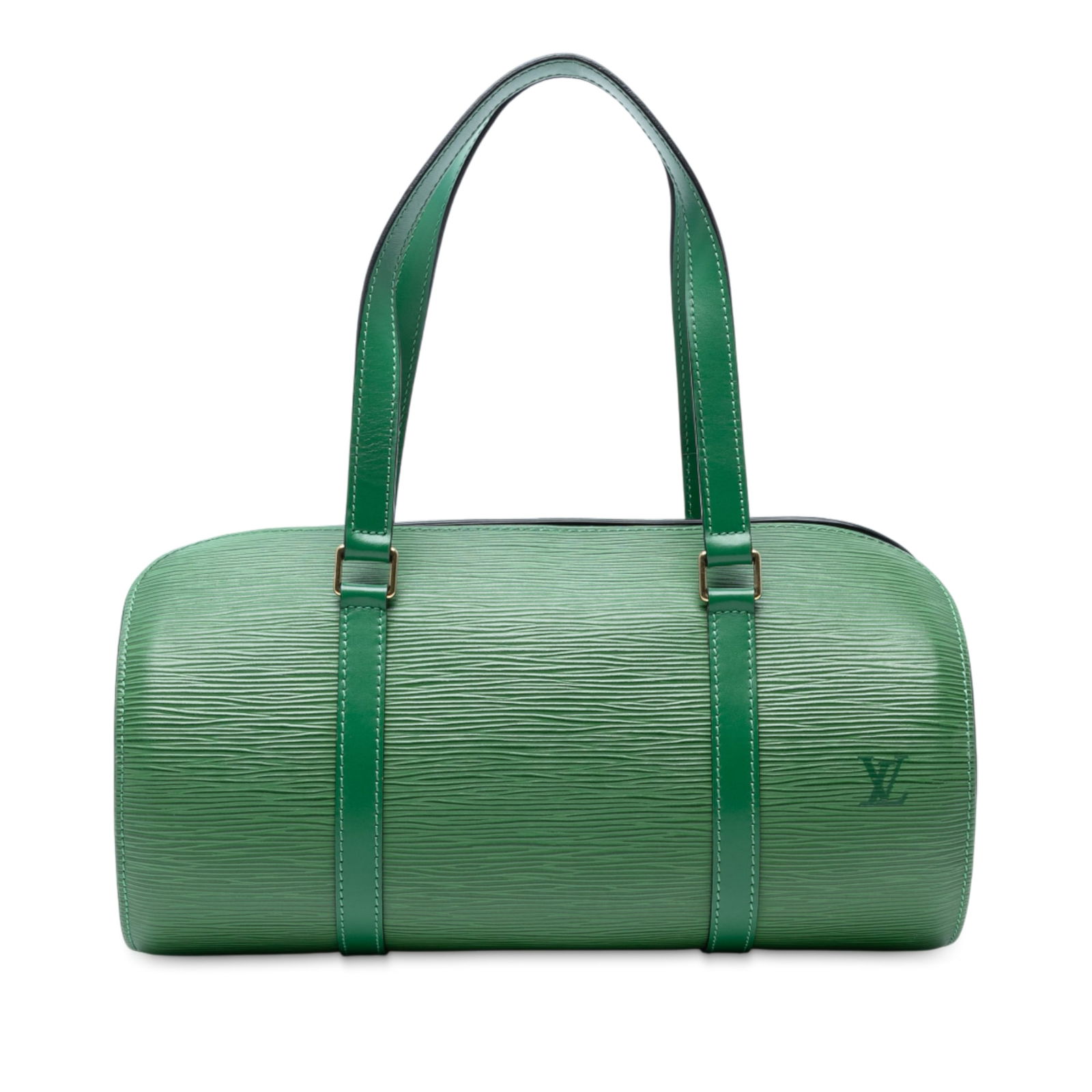 Louis Vuitton Epi Soufflot Green Leather Shoulder Bag: Louis Vuitton Epi Soufflot Green Leather Shoulder Bag The Louis Vuitton Epi Soufflot is a stylish bag crafted from durable epi leather in a vibrant green color. It features flat leather shoulder strap