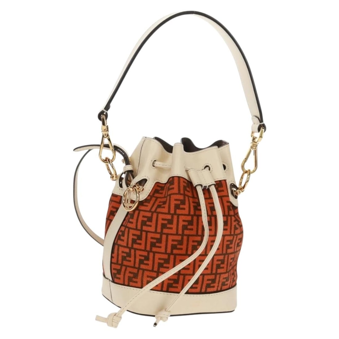 Mini Montrezor Zucchino Canvas Orange Gold Handbag with Strap by Fendi: Mini Montrezor Zucchino Canvas Orange Gold Handbag with Strap by Fendi This FENDI Zucchino Canvas Mini Montrezor handbag features an orange and gold color scheme and can be carried as a handbag or wor