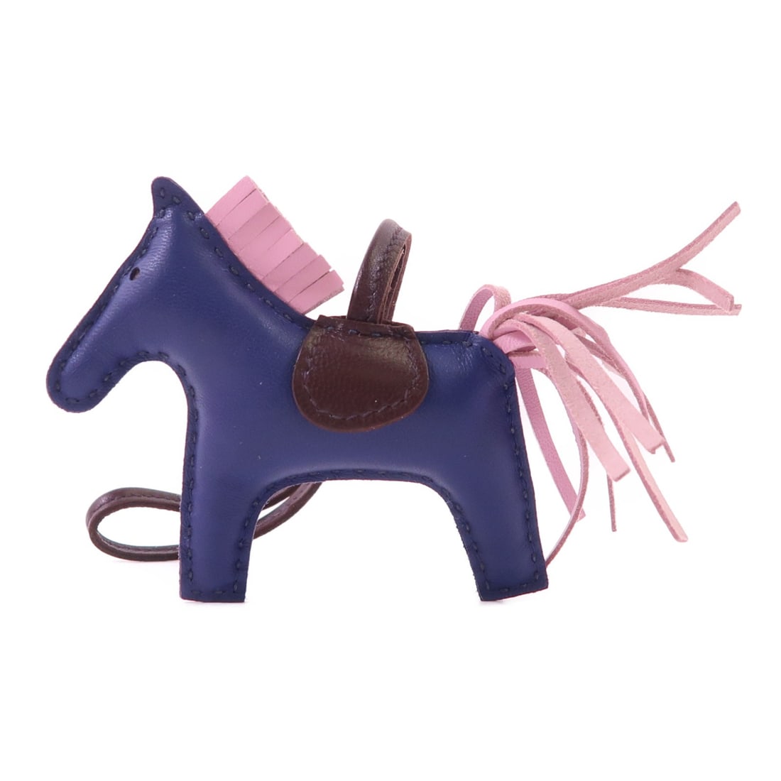 HERMES Rodeo PM Charm Lambskin Bleu Navy/Mauve: HERMES Rodeo PM Charm Lambskin Bleu Navy/Mauve The HERMES Rodeo PM Charm is a delightful accessory crafted from high-quality lambskin, featuring a beautiful navy color. This charming piece is perfect
