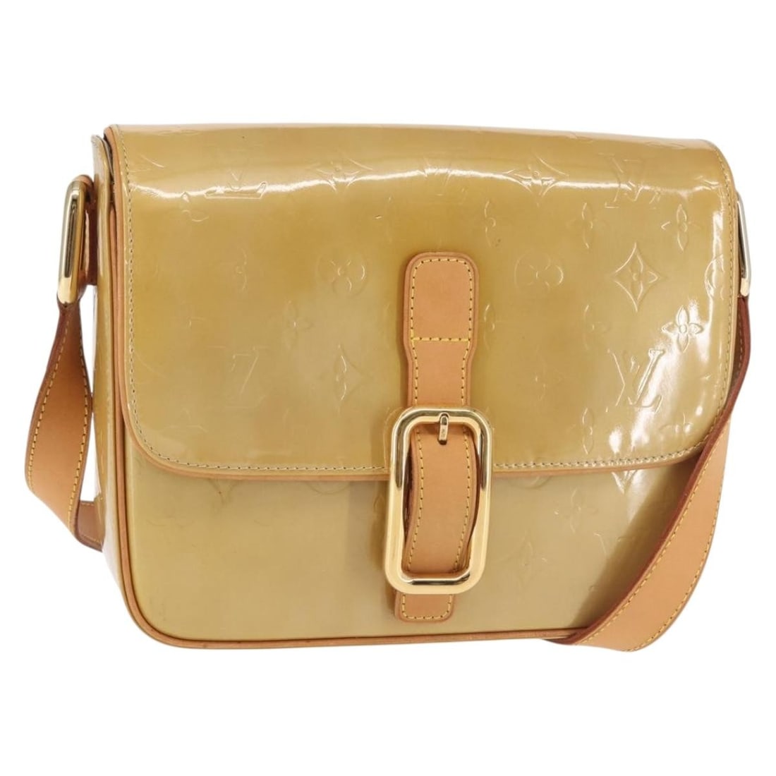 Louis Vuitton Monogram Vernis Christie GM Shoulder Bag Beige Patent Leather M91147 Auth: Louis Vuitton Monogram Vernis Christie GM Shoulder Bag Beige Patent Leather M91147 Auth Introducing the LOUIS VUITTON Monogram Vernis Christie GM Shoulder Bag in a sophisticated beige patent leather.