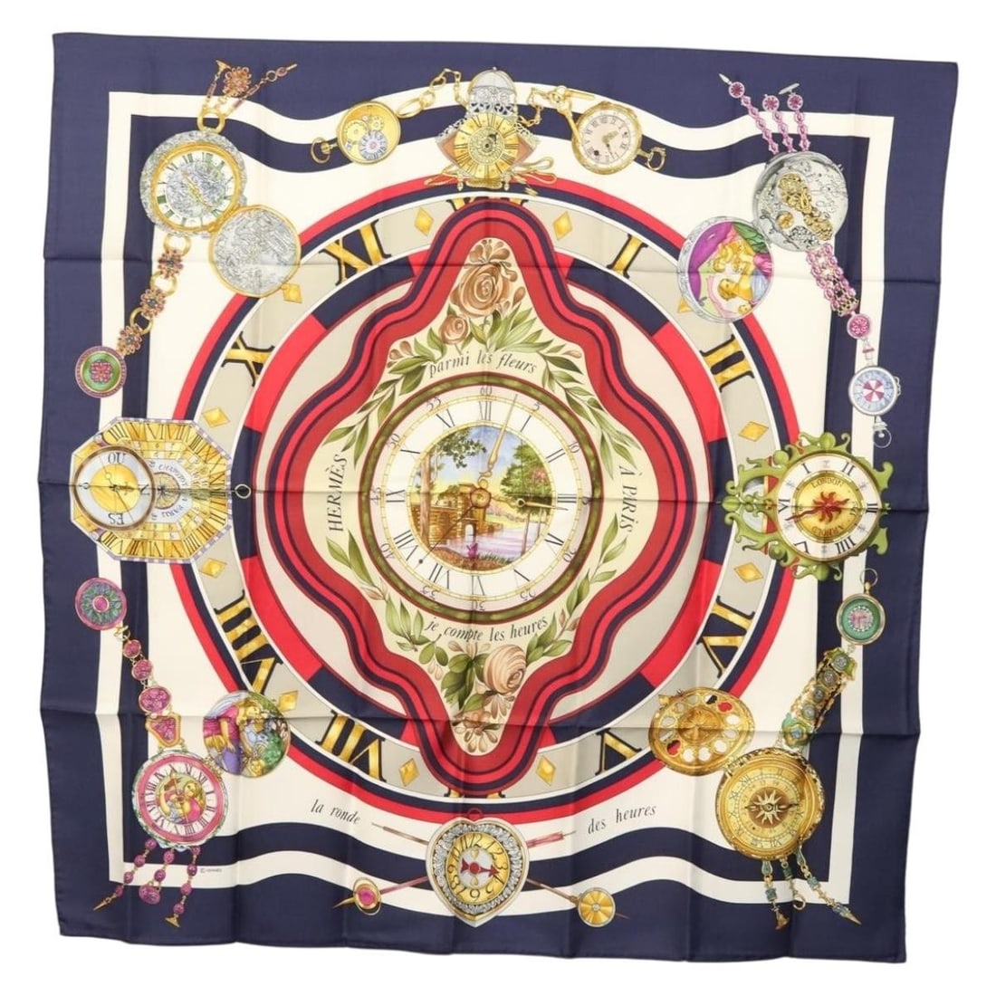 HERMES Carre 90 Silk Scarf parmi les fleurs je compt Navy Auth: HERMES Carre 90 Silk Scarf parmi les fleurs je compt Navy Auth Elevate your accessory collection with this exquisite HERMES Carre 90 Scarf, featuring a charming floral design titled "parmi les fleurs