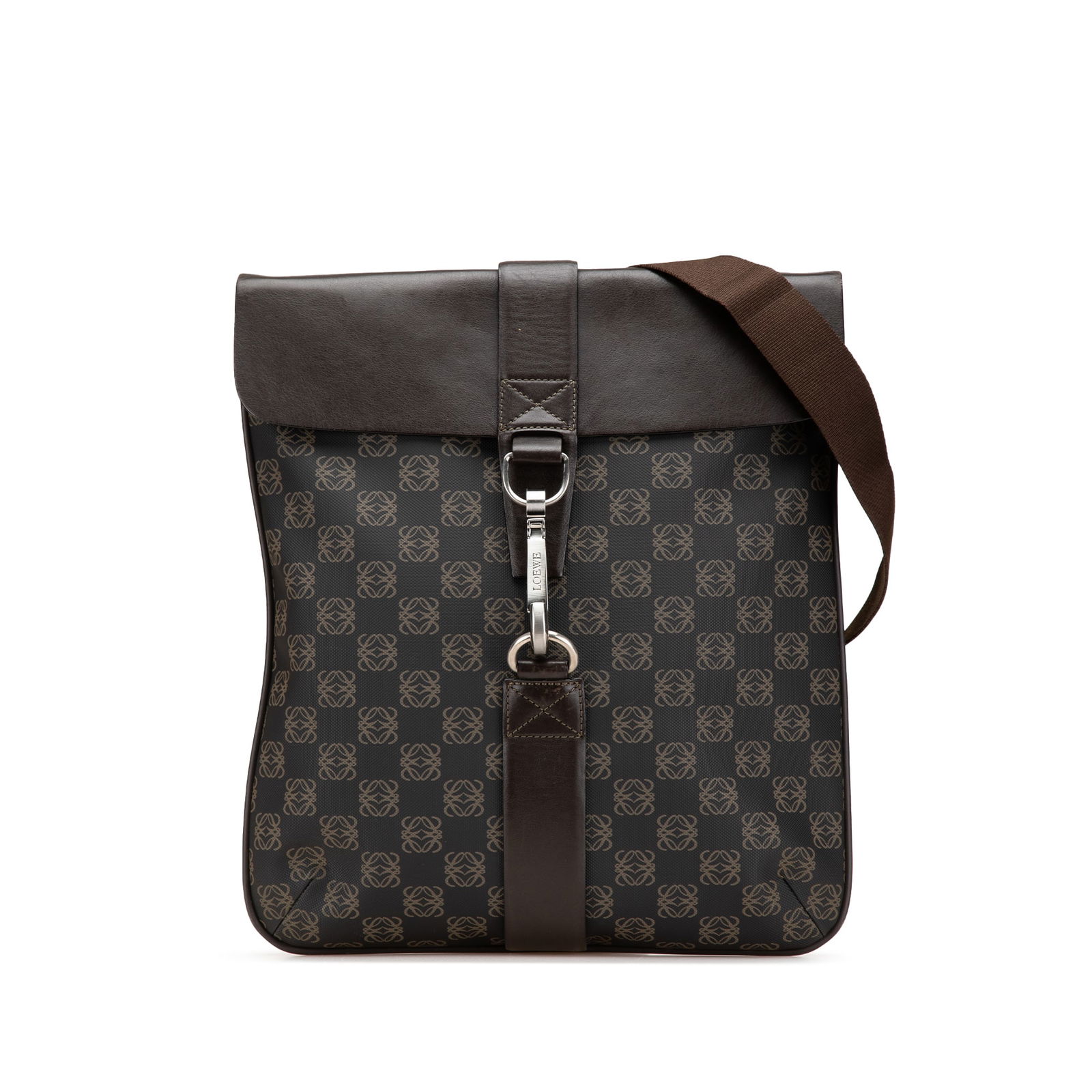 LOEWE Anagram Coated Canvas Brown Crossbody Bag: LOEWE Anagram Coated Canvas Brown Crossbody Bag This LOEWE Anagram Coated Canvas Crossbody bag is a stylish and functional accessory designed for everyday use. Crafted from durable coated canvas, it f