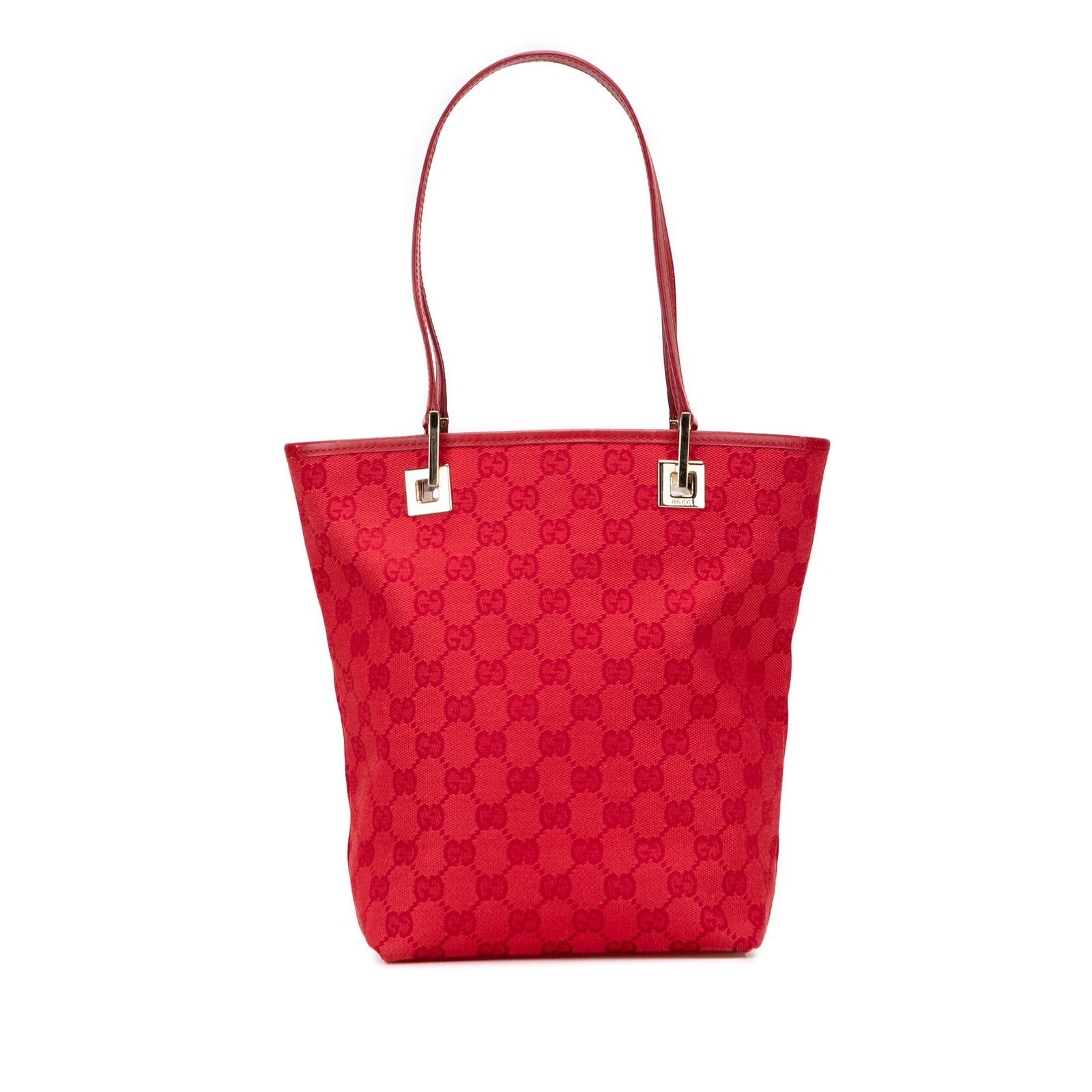 Gucci GG Canvas Tote Red Fabric Bag with Leather Trim: Gucci GG Canvas Tote Red Fabric Bag with Leather Trim Elevate your accessory game with the Gucci GG Canvas Tote, a stylish and functional bag designed for everyday use. This tote features a durable ca