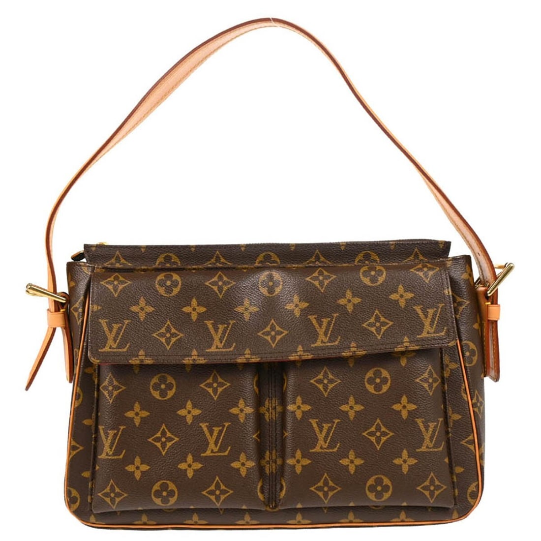 Louis Vuitton Monogram Viva Cite GM Handbag M51163 Brown Red Alcantara (1 of 9)