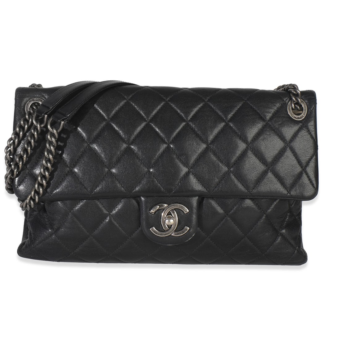 Medium Burgundy Rocks Flap Shoulder Bag in Black Quilted Leather by Chanel: Medium Burgundy Rocks Flap Shoulder Bag in Black Quilted Leather by Chanel This Chanel Medium Burgundy Rocks Flap Bag features black quilted calfskin leather with gunmetal hardware and a turnlock clos