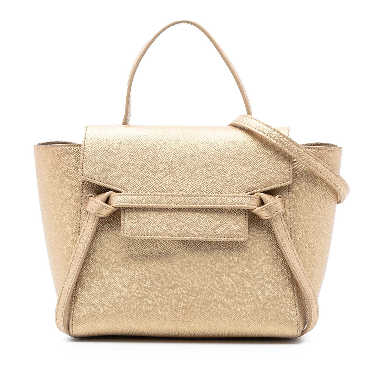 Celine Nano Belt Bag in Grained Calfskin Leather with Strap: Celine Nano Belt Bag in Grained Calfskin Leather with Strap This Celine Nano Grained Calfskin Belt Bag features a leather body with a flat leather handle and a detachable flat shoulder strap. It has a