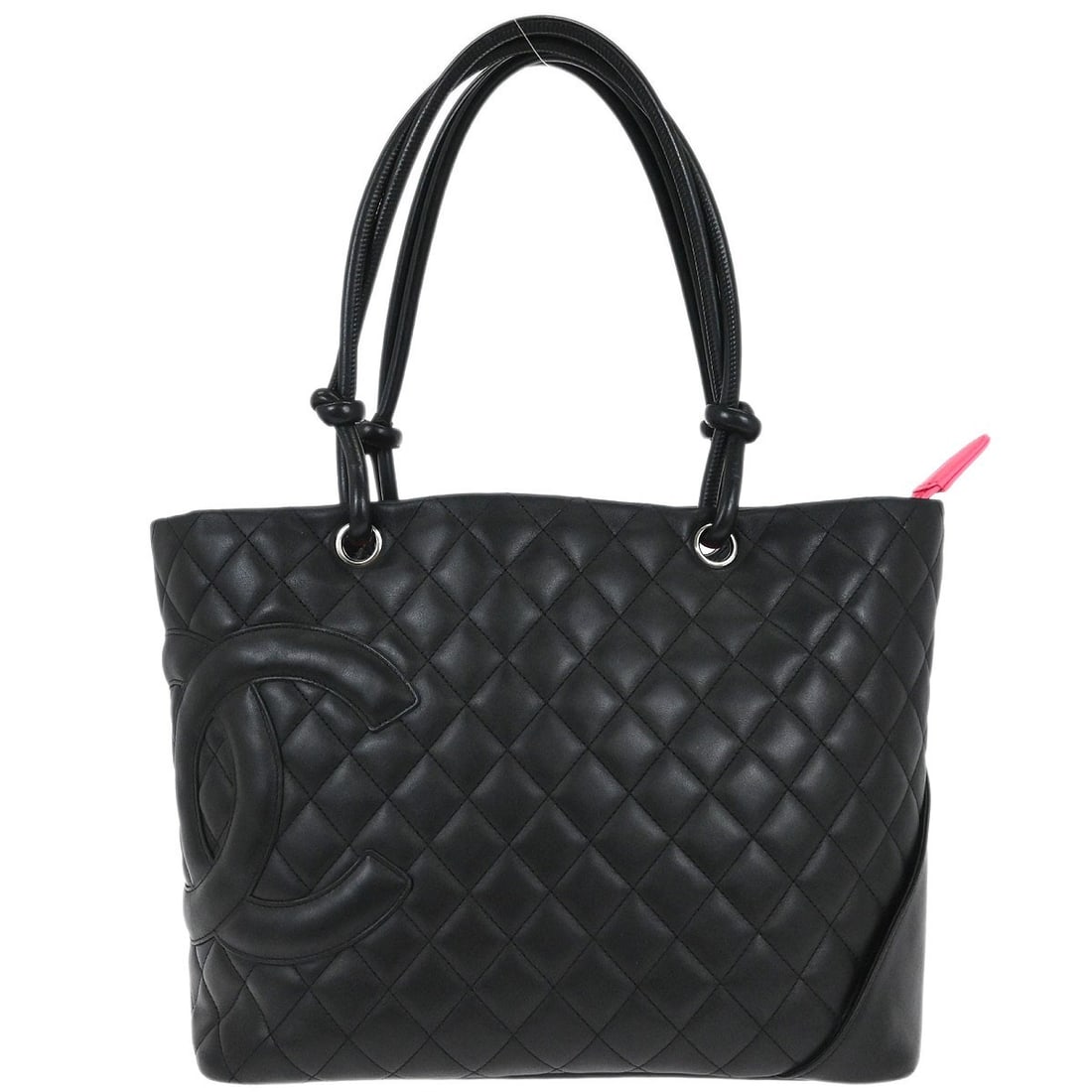 Cambon Ligne Medium Tote in Black Calfskin by Chanel: Cambon Ligne Medium Tote in Black Calfskin by Chanel This Chanel Cambon Ligne tote handbag features black quilted calfskin leather with signature logo accents. The medium-sized tote is designed with d