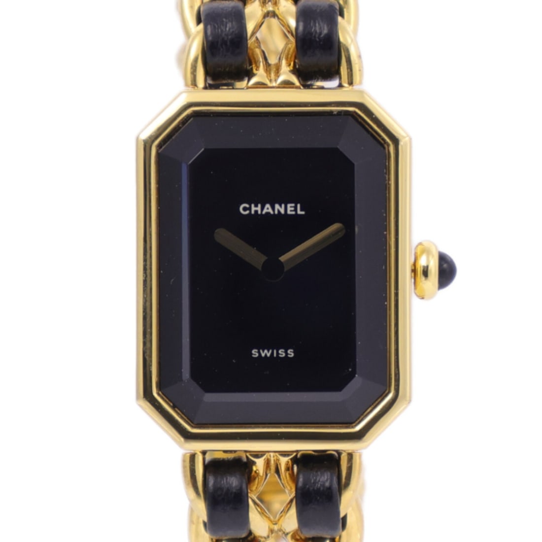 CHANEL CC Premiere H0001 Gold Plated Quartz Wristwatch Black Dial: CHANEL CC Premiere H0001 Gold Plated Quartz Wristwatch Black Dial Elevate your style with the CHANEL CC Premiere S H0001 Quartz Watch. This exquisite wristwatch features a luxurious gold-plated case a